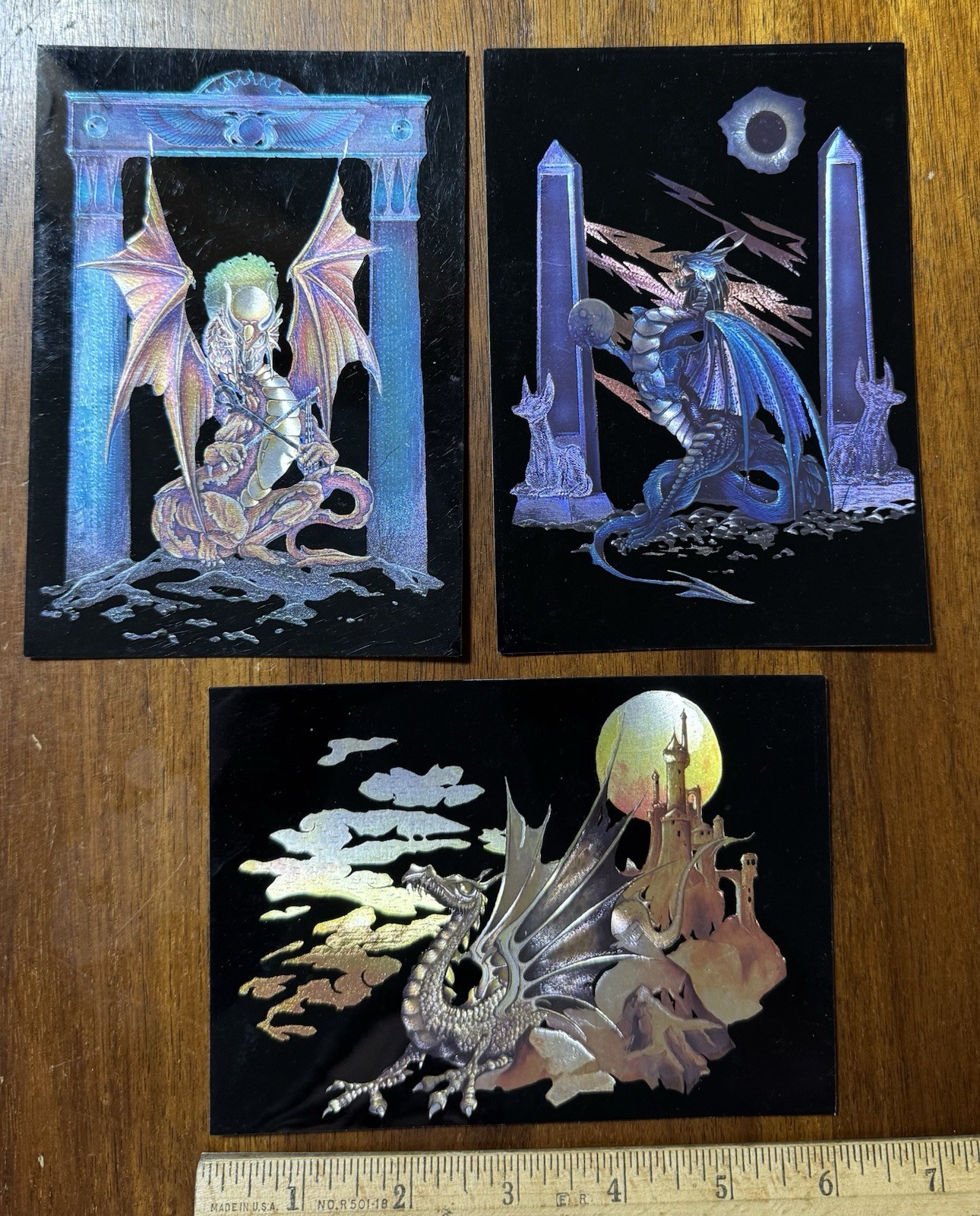 Lot 3 Vintage Dragon Dufex Foil Artist Postcards Castles Fantasy