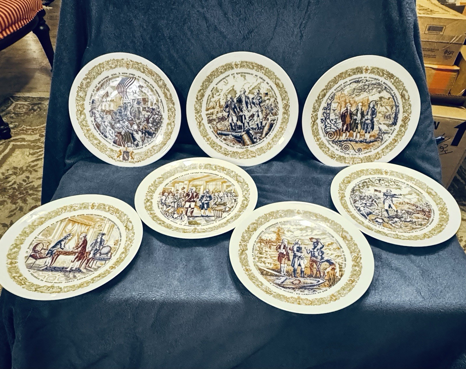 Vintage D\'Arceau Limoges Lafayette Legacy Porcelain Plates - Complete Set of 7