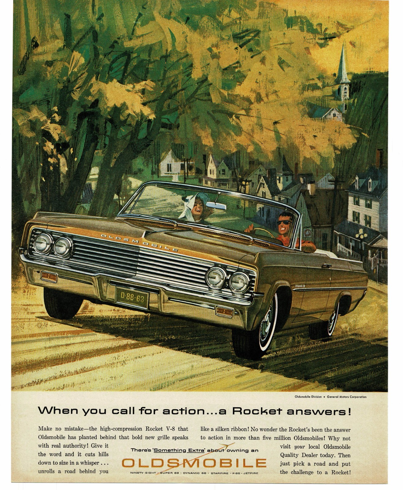 1963 Oldsmobile Dynamic 88 Convertible Vintage Automobile Print Ad Rocket V8