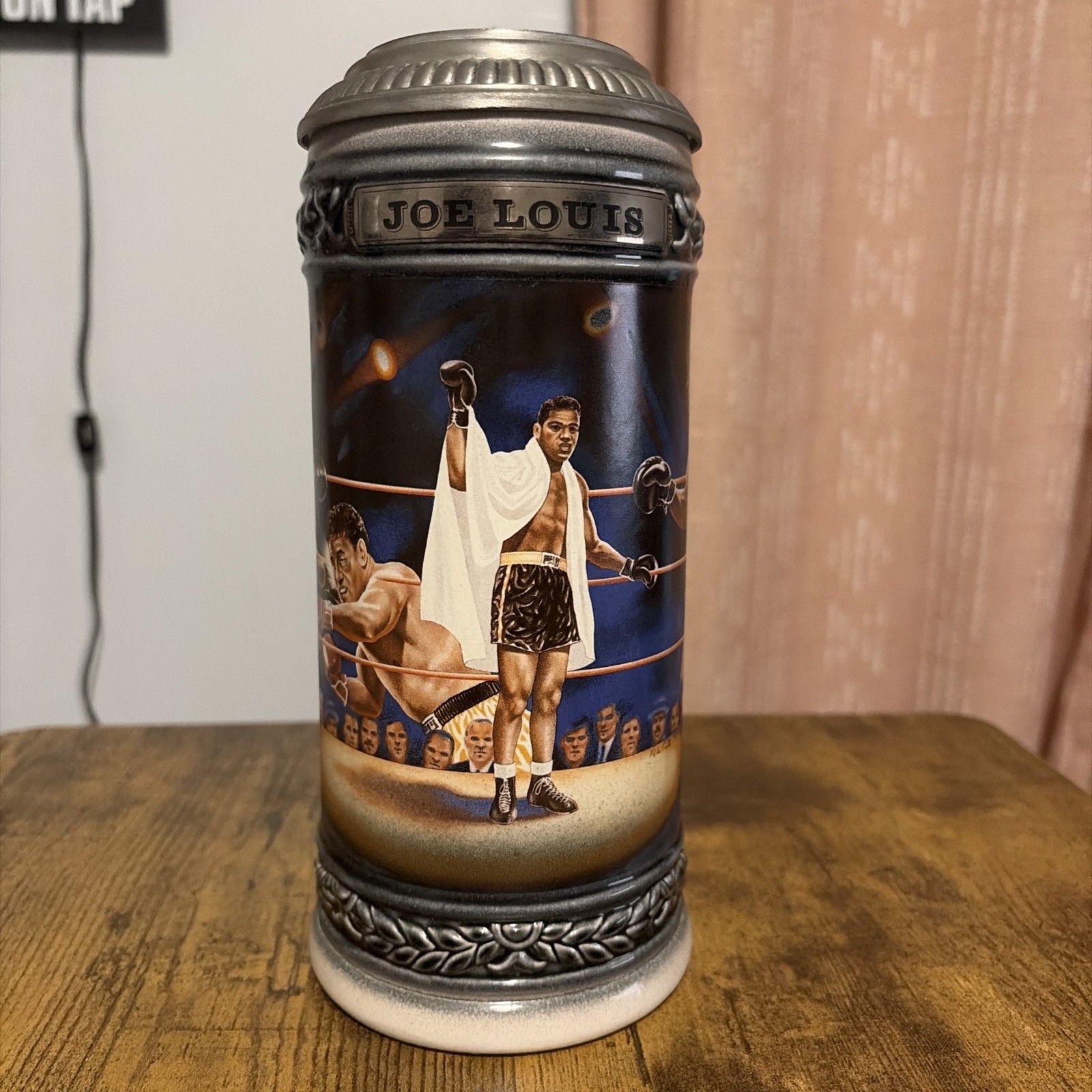 1993 Budweiser Sports Legends stein featuring boxing legend Joe Louis W/ COA
