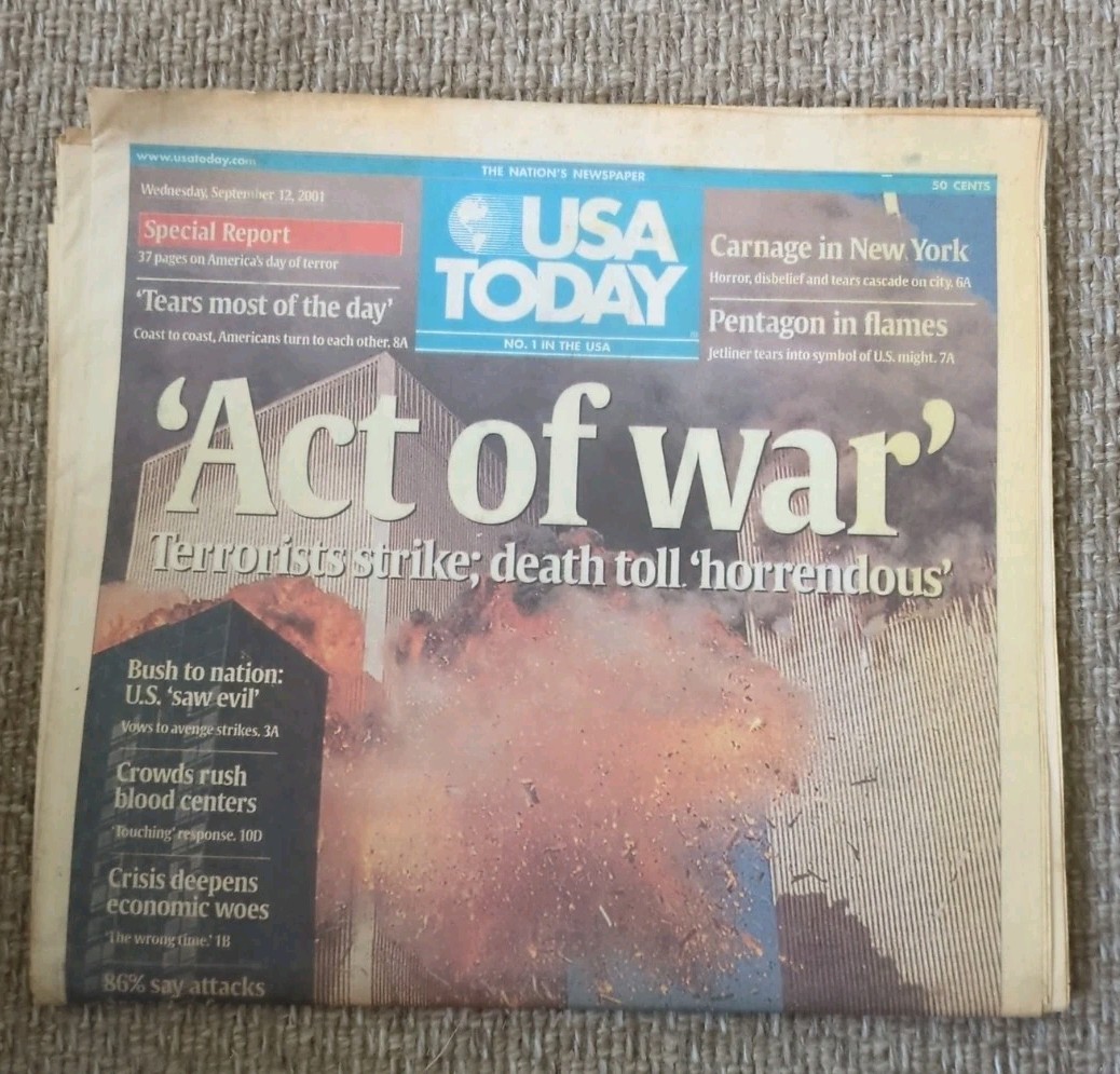 USA Today September 12 2001 Act Of War Twin Towers Complete Newspaper USA Today September 12 2001 Act Of War Twin Towers Complete Newspaper