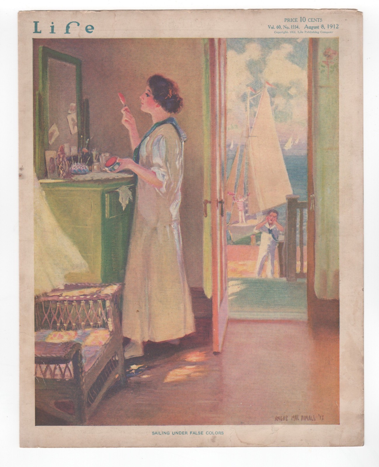 1912 LIFE Magazine Cover Pre WWI Woman Vanity Scene Angus MacDonall Edwardian