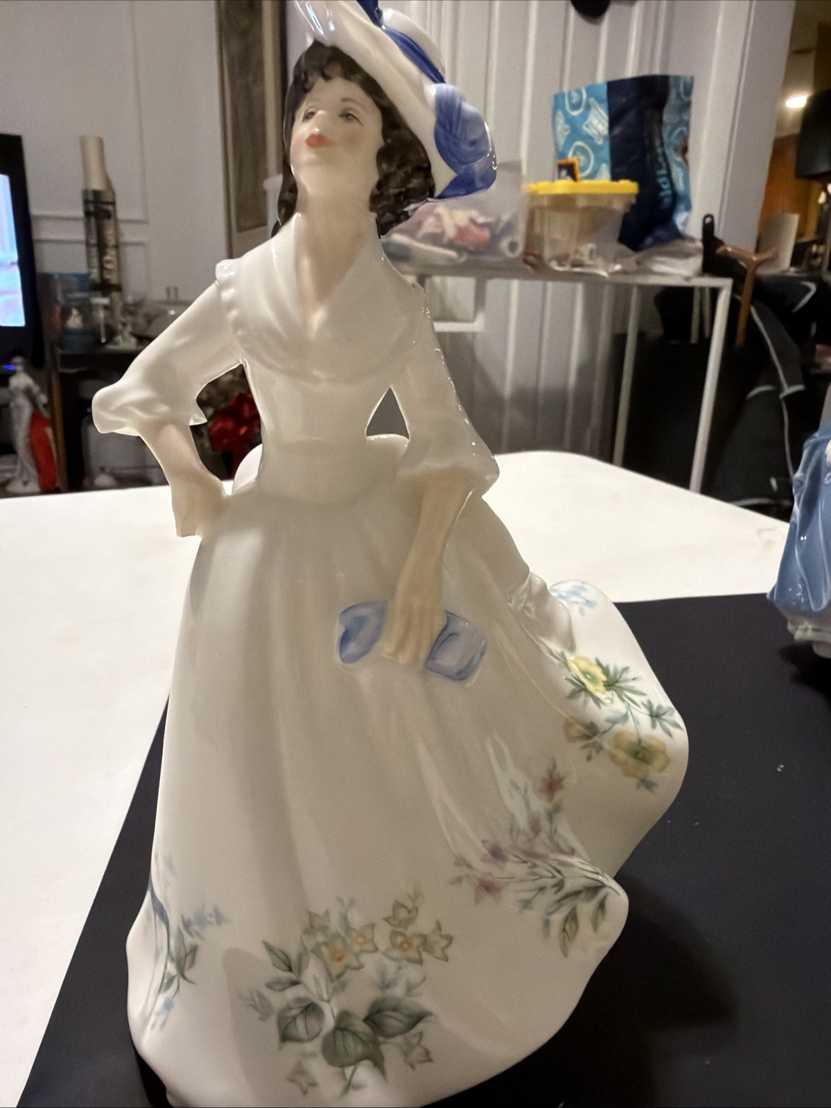 Royal Doulton Adele HN 2480 Figurine Peggy Davies Blue Hat Floral Dress Vintage