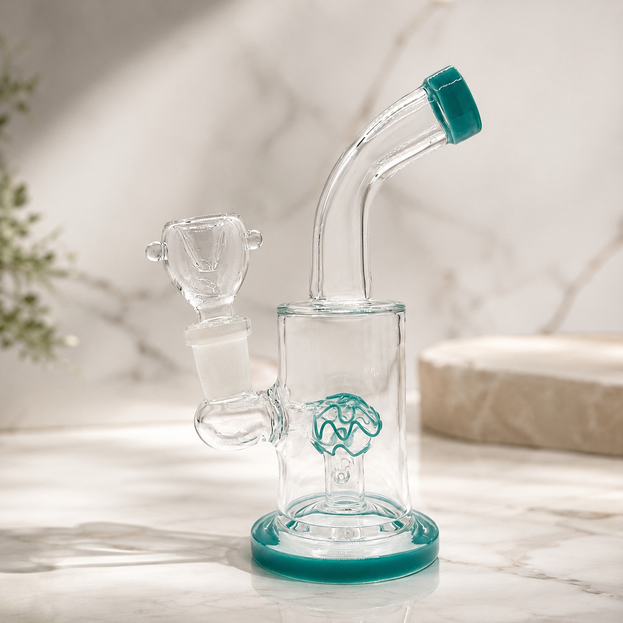 Clear Ocean Teal Dome Perc Mini Glass Bong – 6 