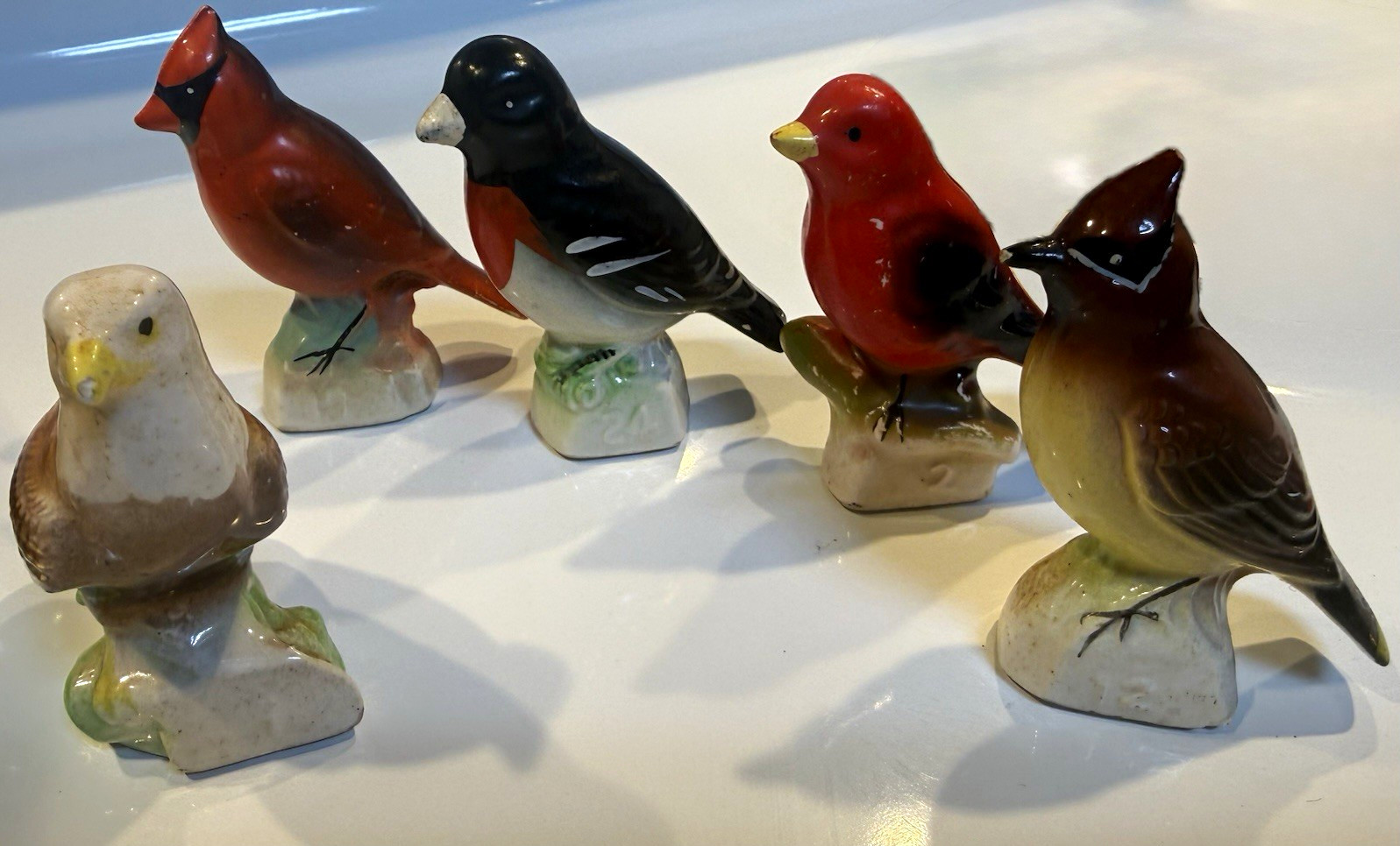 Hand-Painted Ceramic Bird Figurines Lot of 5, Multicolor Glossy Finish