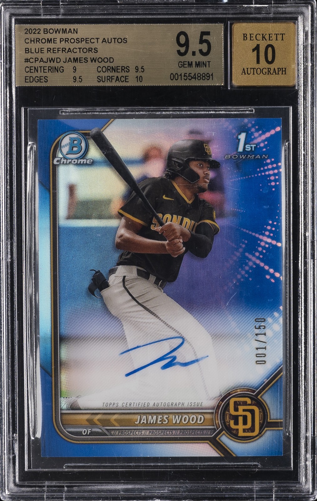 2022 BOWMAN CHROME PROSPECTS AUTO BLUE REFRACTOR #CPAJWD JAMES WOOD BGS 9.5