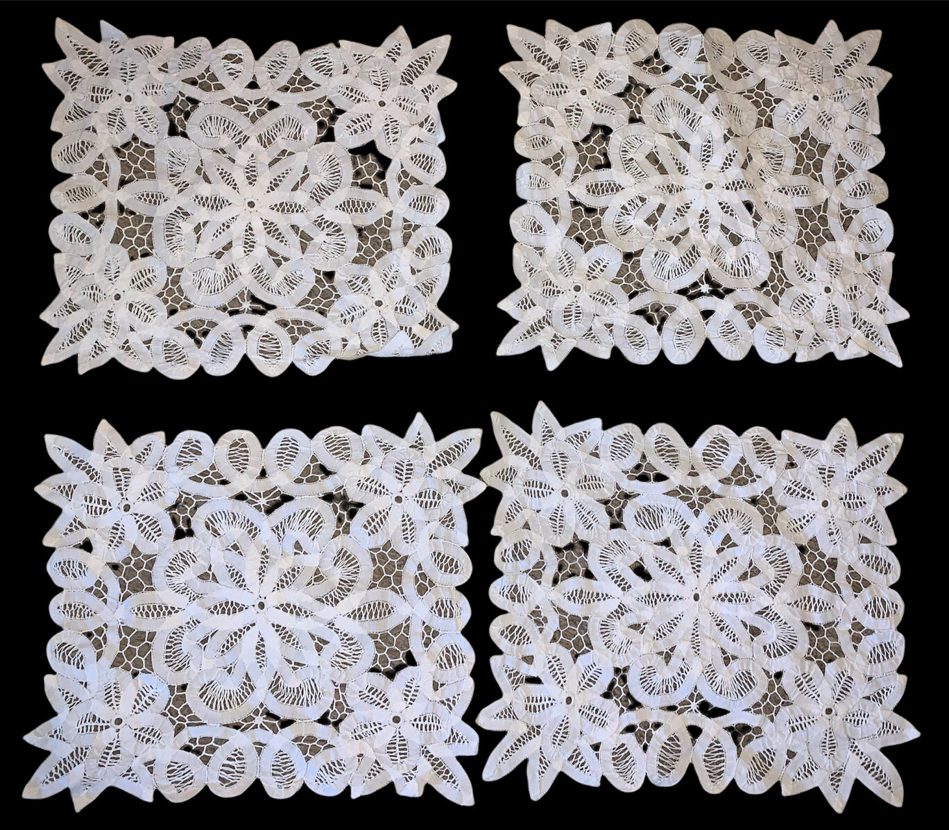 White Vintage Linen Lace Doilies Rectangle Doily Placemats 12”x 12” Cottage