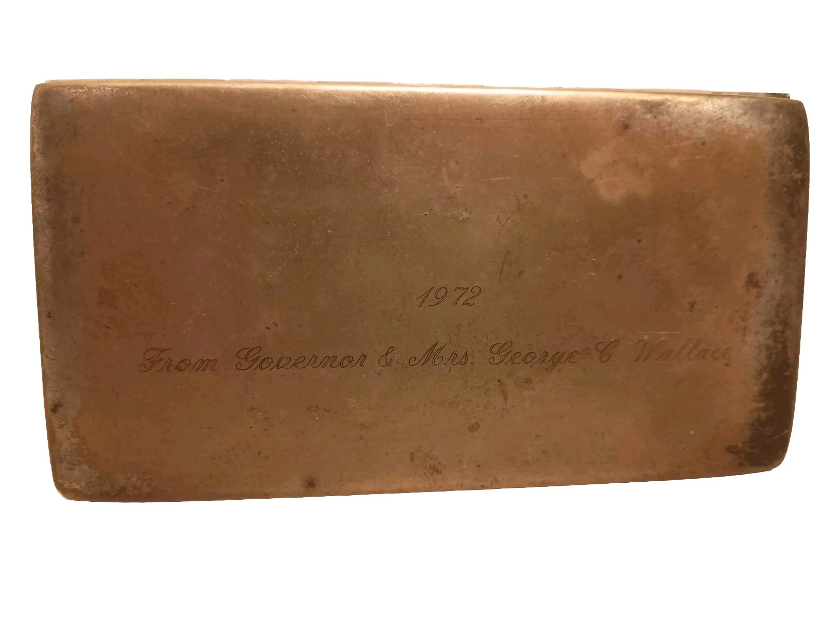 1972Governor George C Wallace Gold/Bronze Plated CIGAR/CIGARETTE BOX Wood Lined
