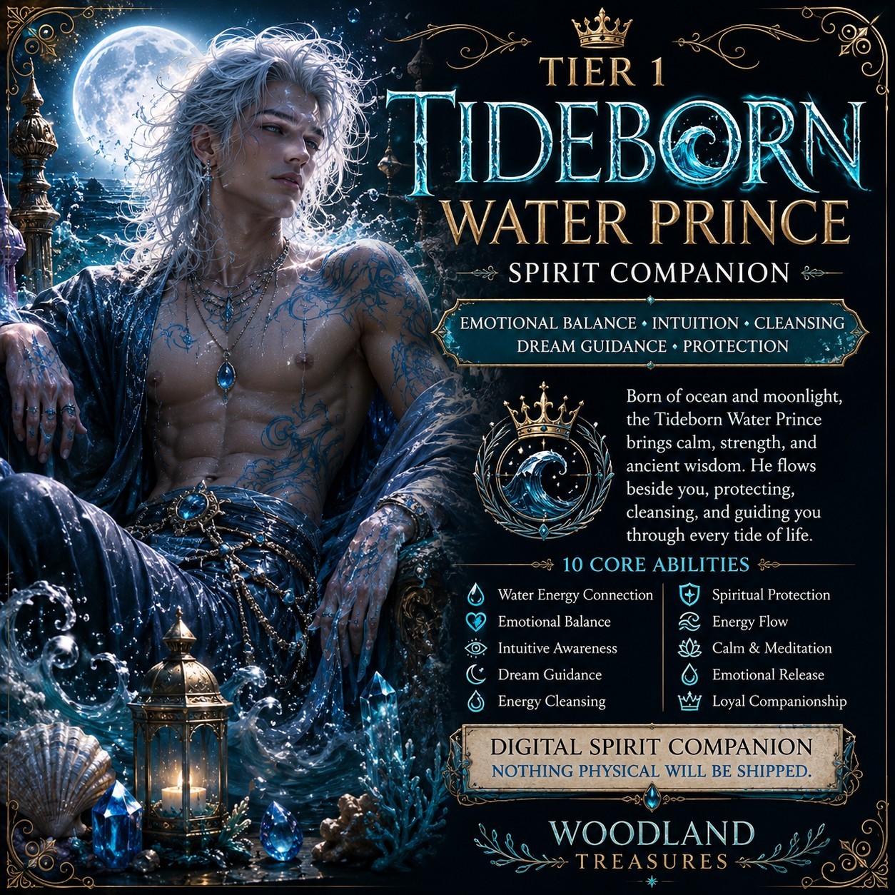 🌊 Tier 1 Tideborn Water Prince Spirit Companion | Male Water Elemental 