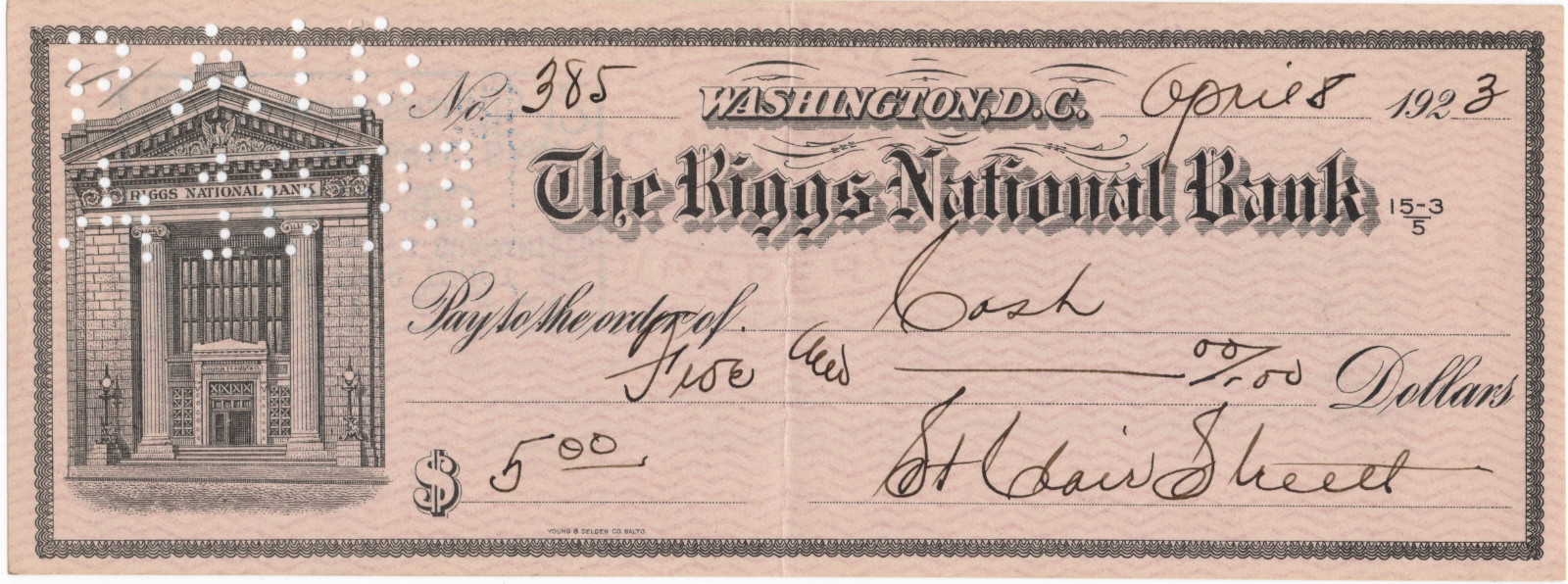Maj Gen St Clair Streett Signed 1923 Bank Check, Alaska Flight Leader Maj Gen St Clair Streett Signed 1923 Bank Check, Alaska Flight Leader