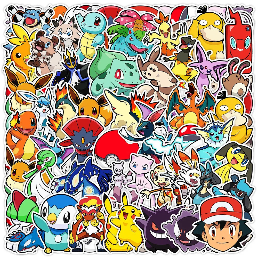 Pokemon Stickers 50 Pack Large Waterproof Decal Sticker Set Jumbo 3 Inch Size Pokemon Stickers 50 Pack Large Waterproof Decal Sticker Set Jumbo 3 Inch Size