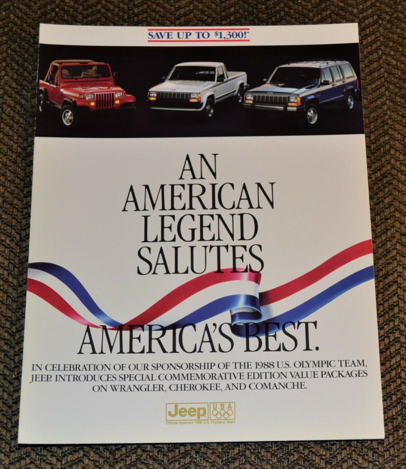 1988 Jeep Wrangler Comanche Pioneer Cherokee Brochure Olympic American Legend