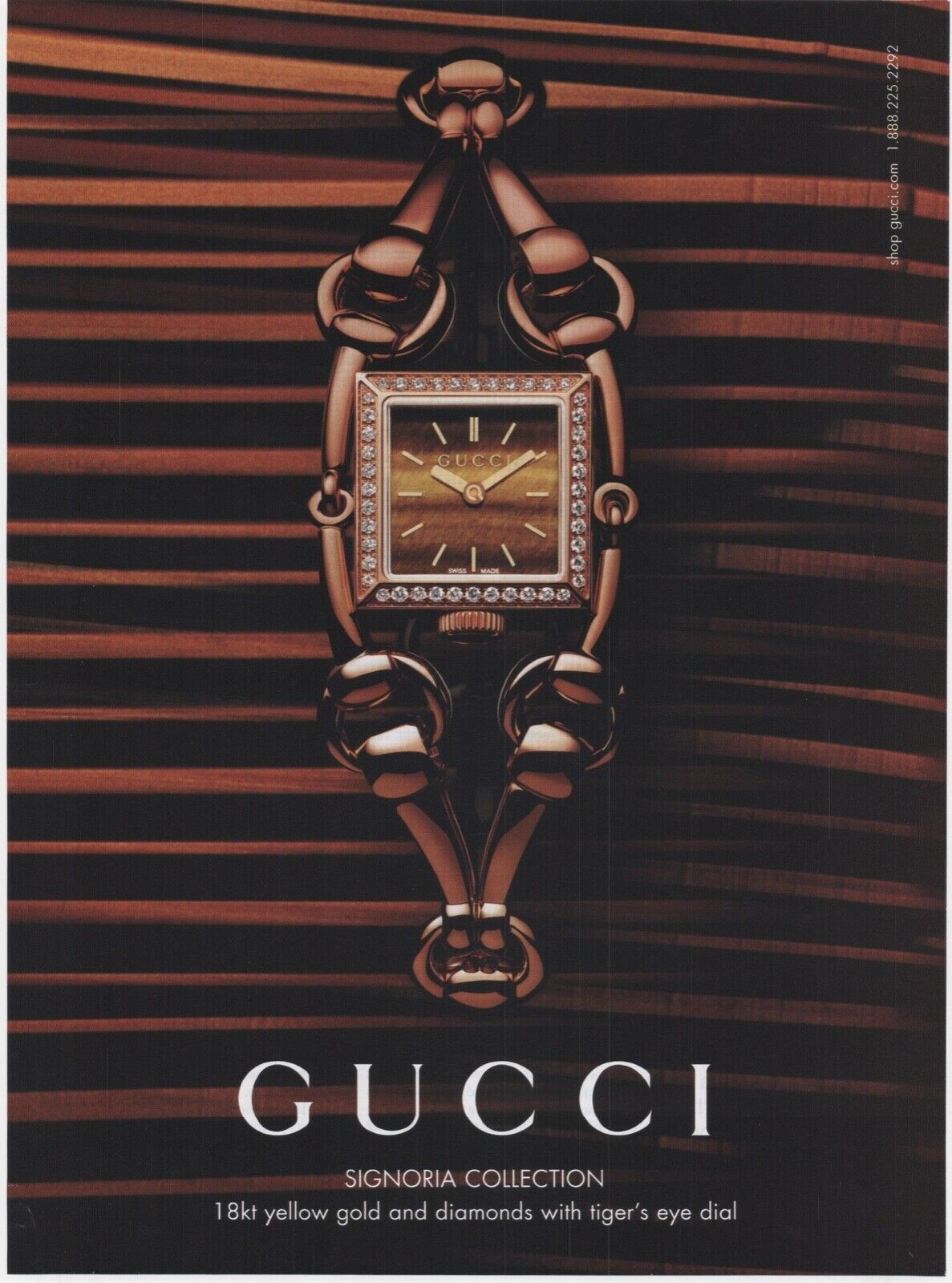 2007 Gucci Signoria Tigers Eye Dial Diamonds Watches Vintage Magazine Print Ad