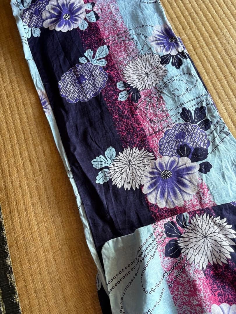 Yukata single item, cotton-linen blend, purple, light blue
