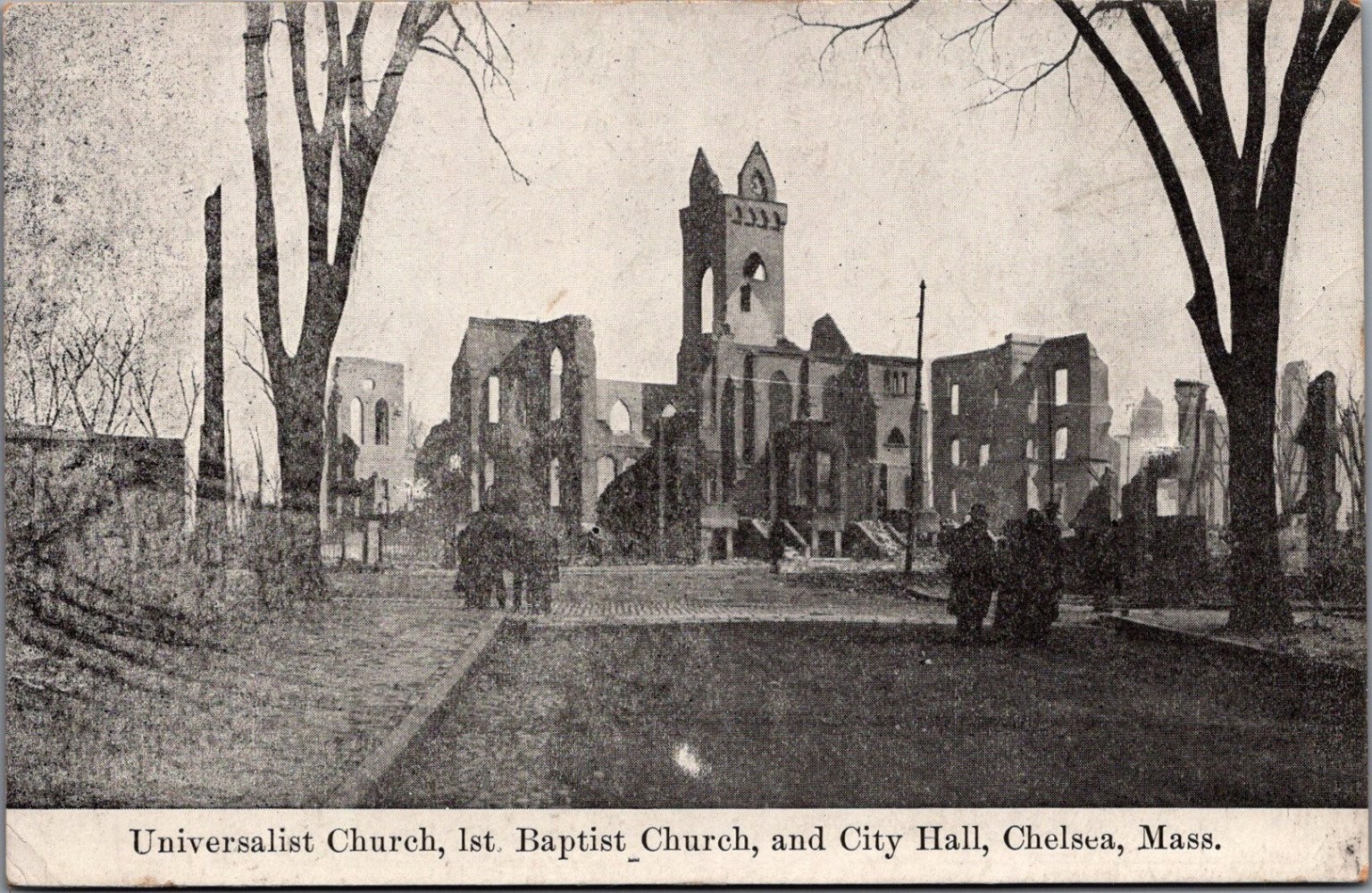 Chelsea MA 1908 Fire Ruins Universalist 1st Baptist Church City Hall Postcard Chelsea MA 1908 Fire Ruins Universalist 1st Baptist Church City Hall Postcard