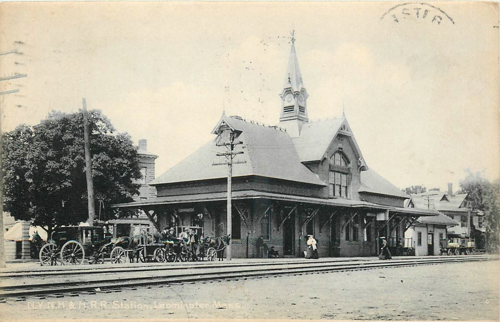 1907 Leominster Massachusetts Railroad Depot Rotograph Postcard 26-11110