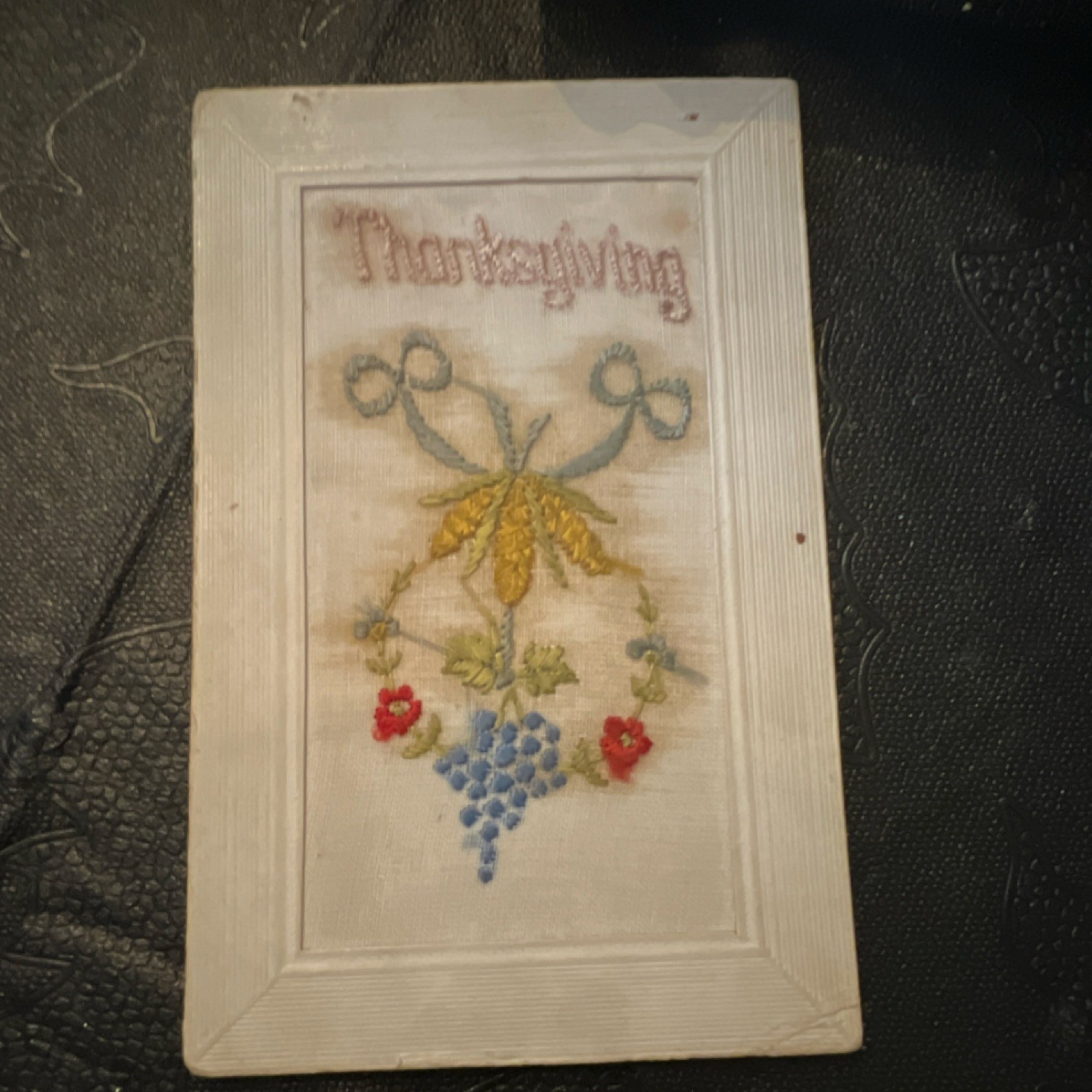 1923 Swiss Embroidery Crewel Thanksgiving Postcard USA
