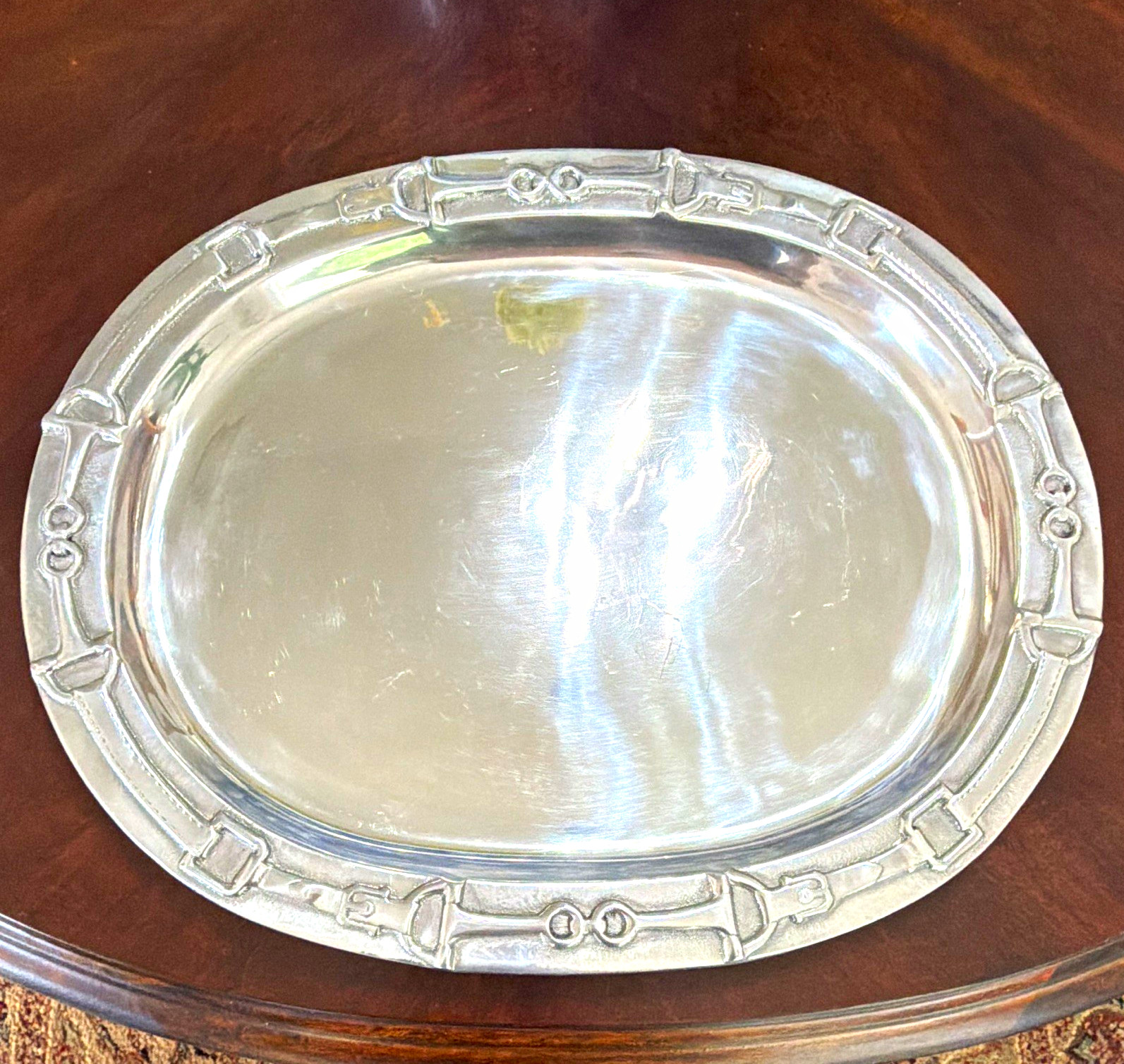 Arthur Court Oval Serving Tray, Silver horse bit equestrian platter