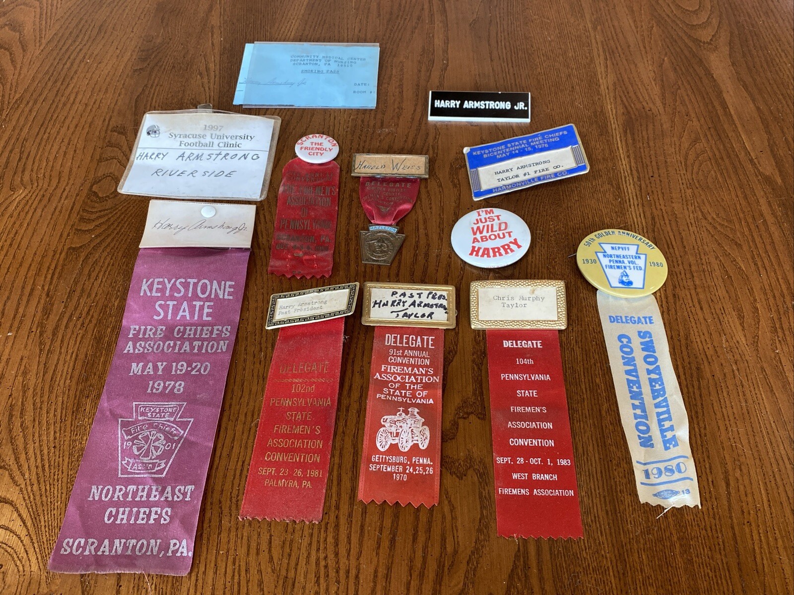 Vtg Firemen’s Association Pennsylvania Past Pres Name Fire Chiefs Ribbon Pins