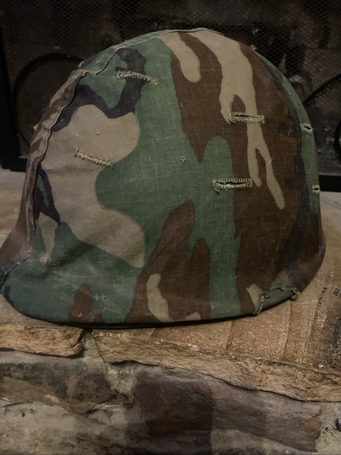Late Vietnam War US GI ERDL CAMO COVER on M1 Steel Helmet, Liner & Elastic Band