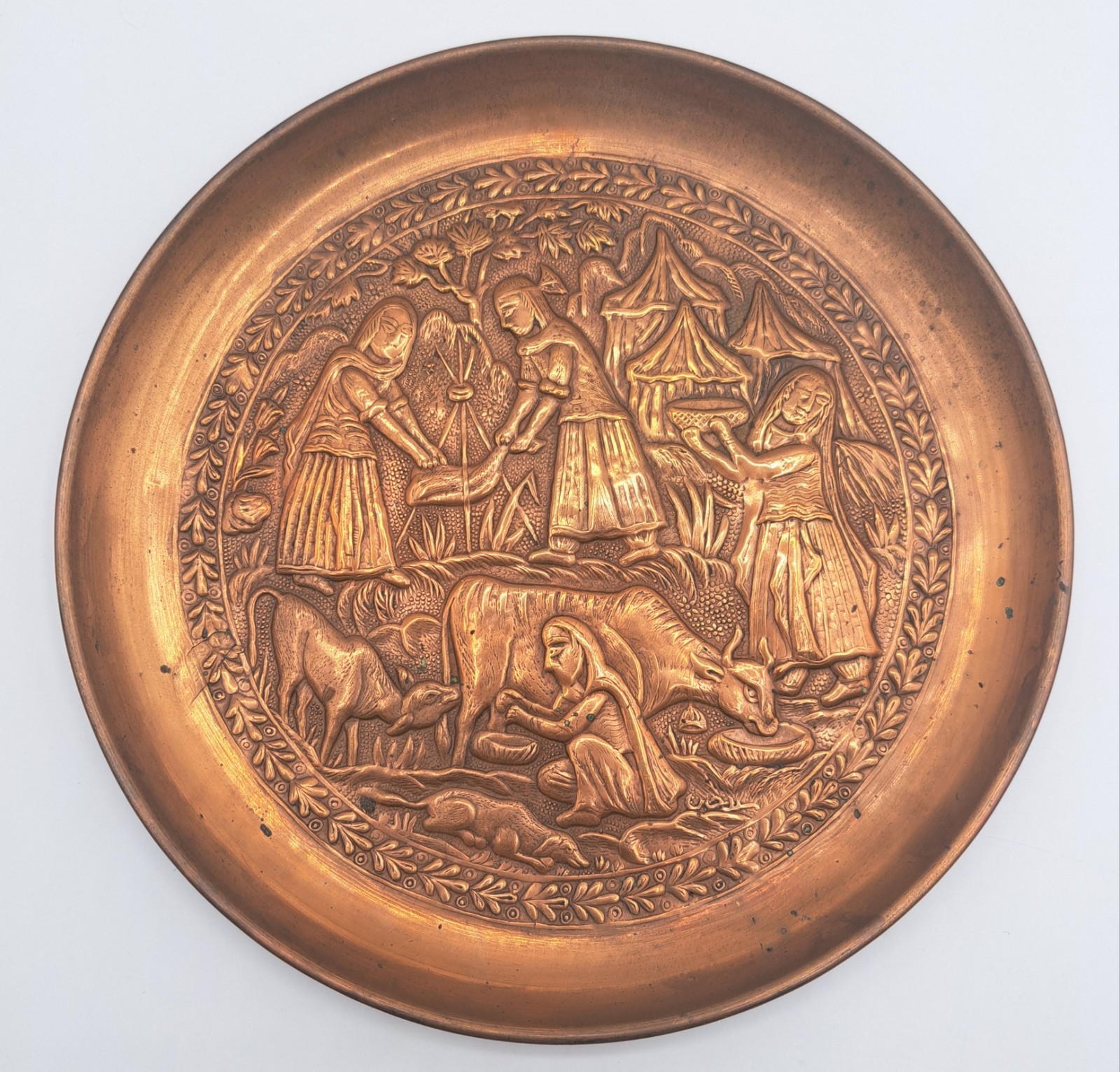 Antique Copper Handmade Hand Embossed Etched Plate 8 Antique Copper Handmade Hand Embossed Etched Plate 8
