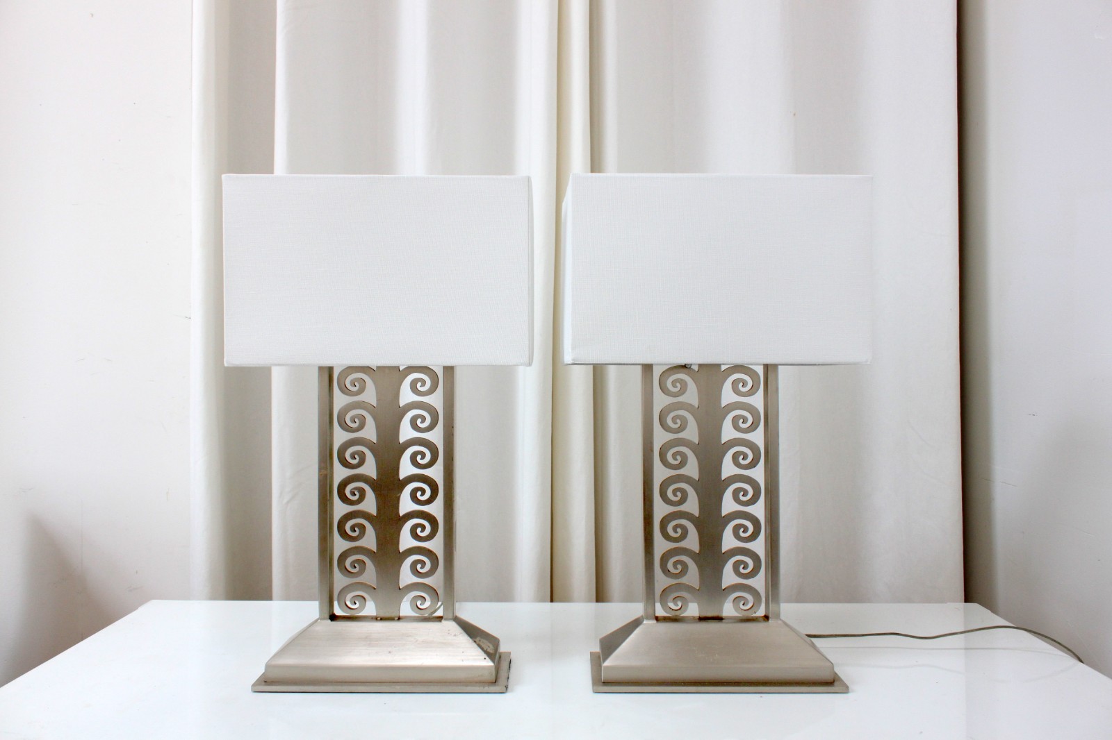 Pair Sirmos Lamps IMO Lalique Cardamine Art Deco Vintage No Shades