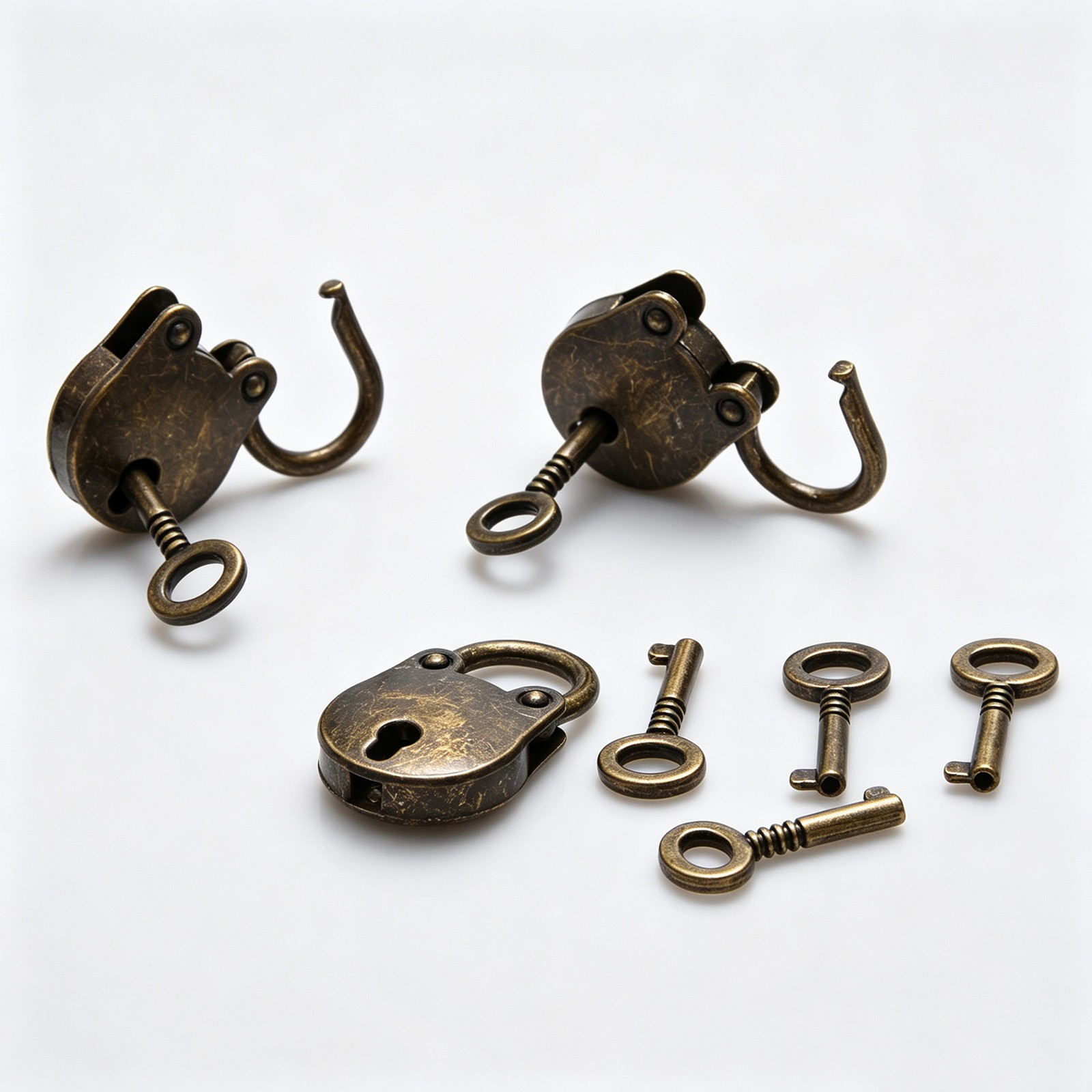 3 * Old Vintage Antique Style Mini Padlocks Key Lock Bronze Retro Jewelry Lock B