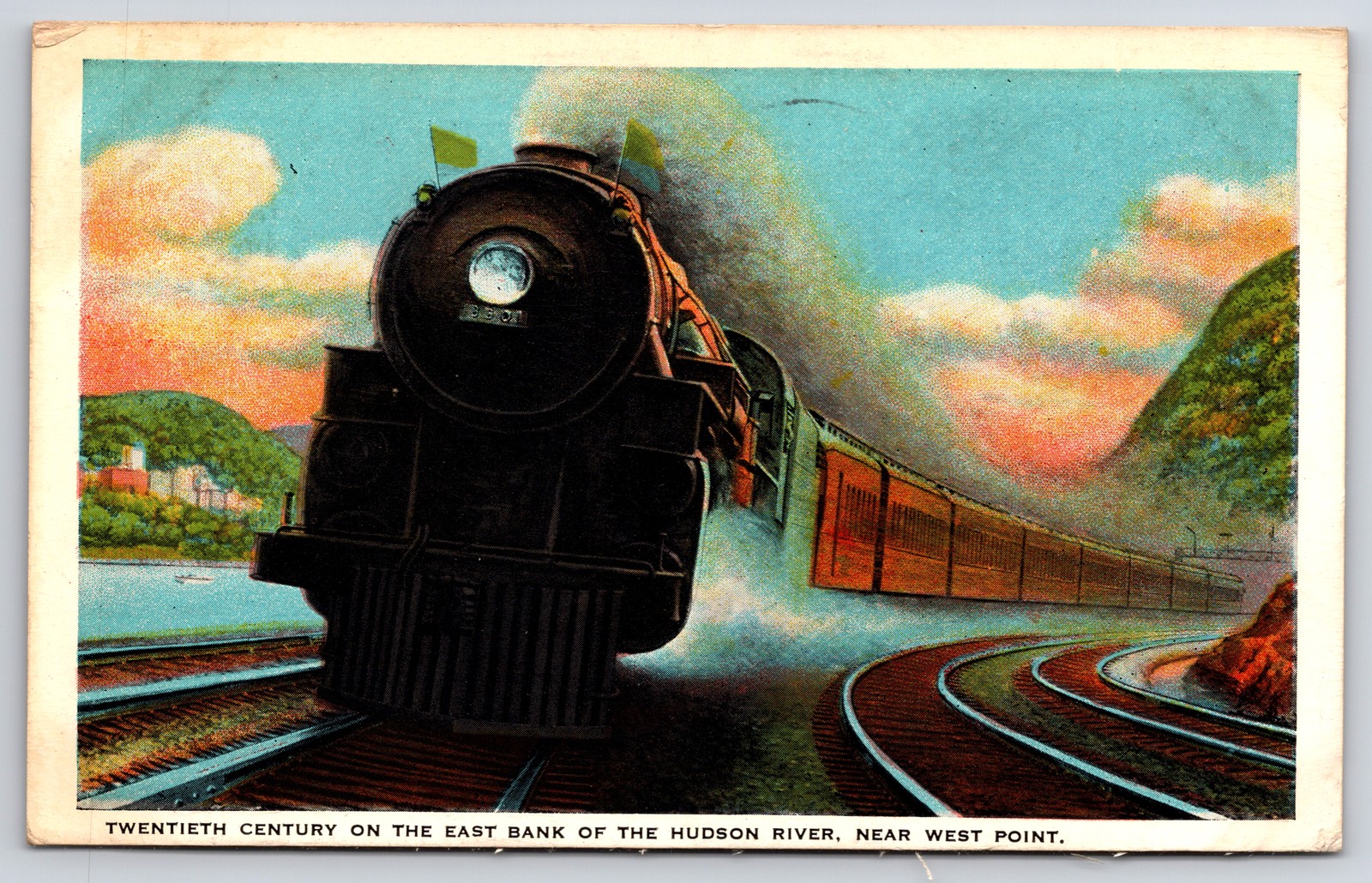 1931 Twentieth Century Limited Hudson River West Point Train Postcard