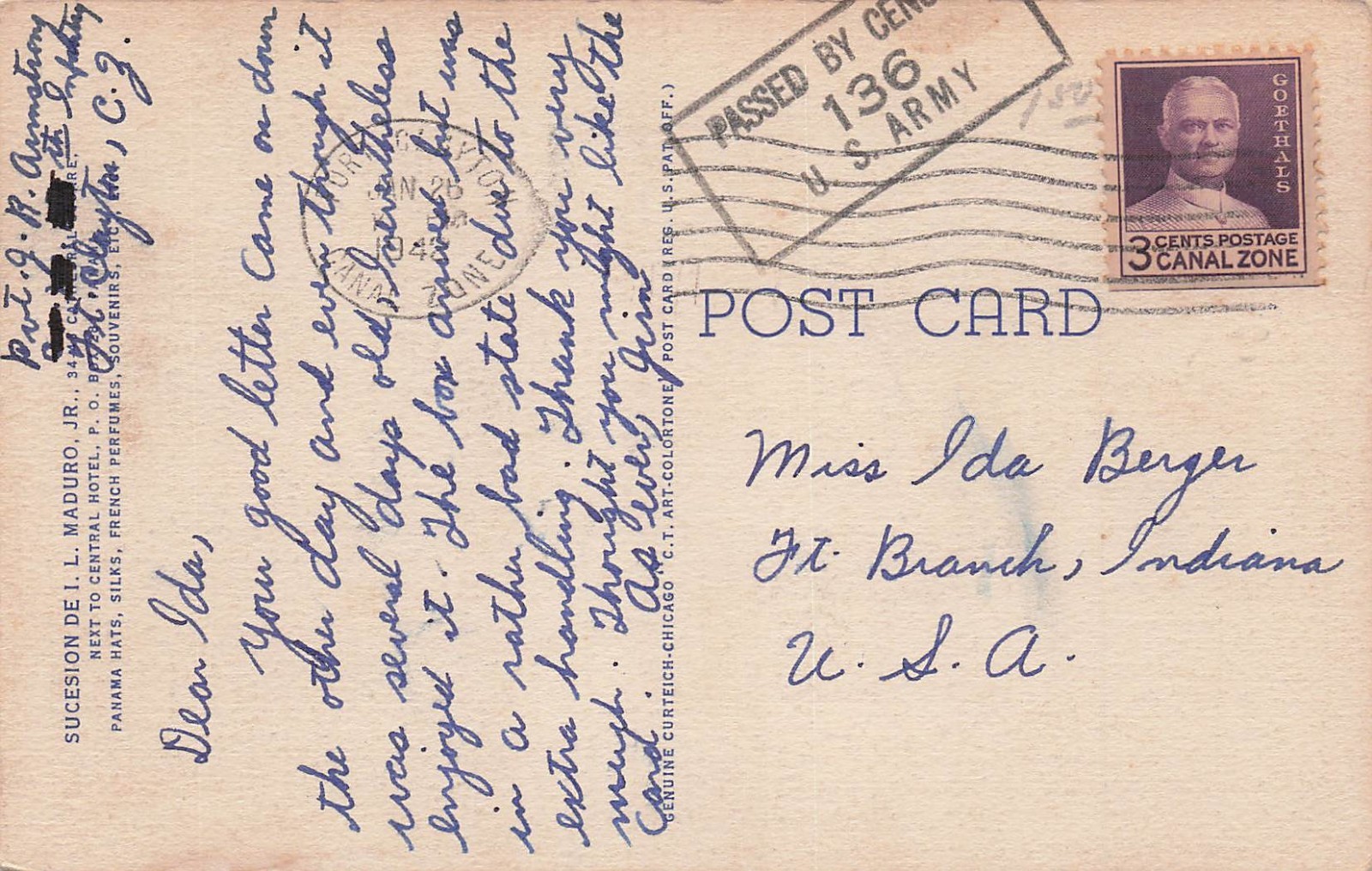 Fort Clayton Panama Canal Zone US Army Military Base Soldier Mail Postcard 21A