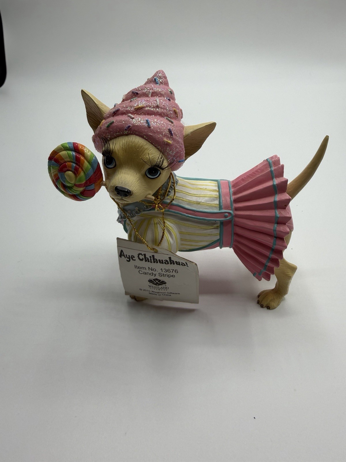Aye Chihuahua Candy Stripe Chihuahua Dog Resin Figurine w/ Lollipop, Pink Outfit Aye Chihuahua Candy Stripe Chihuahua Dog Resin Figurine w/ Lollipop, Pink Outfit