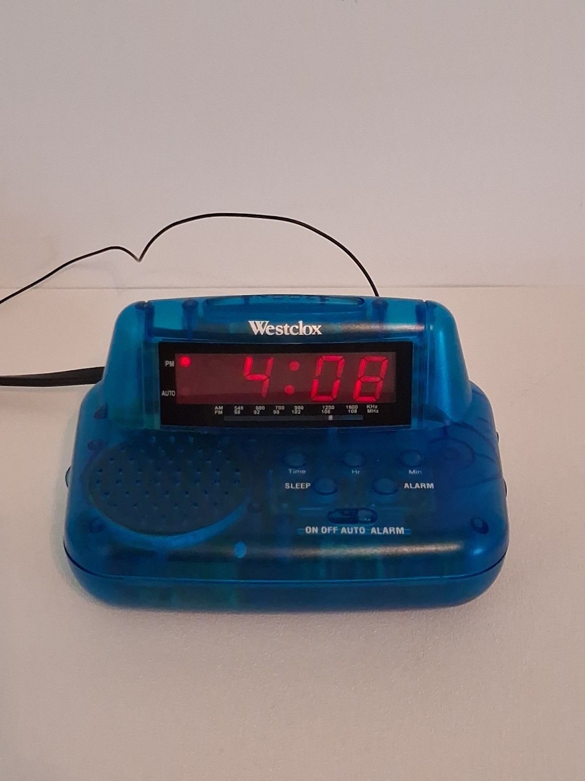 Vtg RARE Westclox Translucent Blue Alarm Clock Radio Model 80199. Works Great. Vtg RARE Westclox Translucent Blue Alarm Clock Radio Model 80199. Works Great.