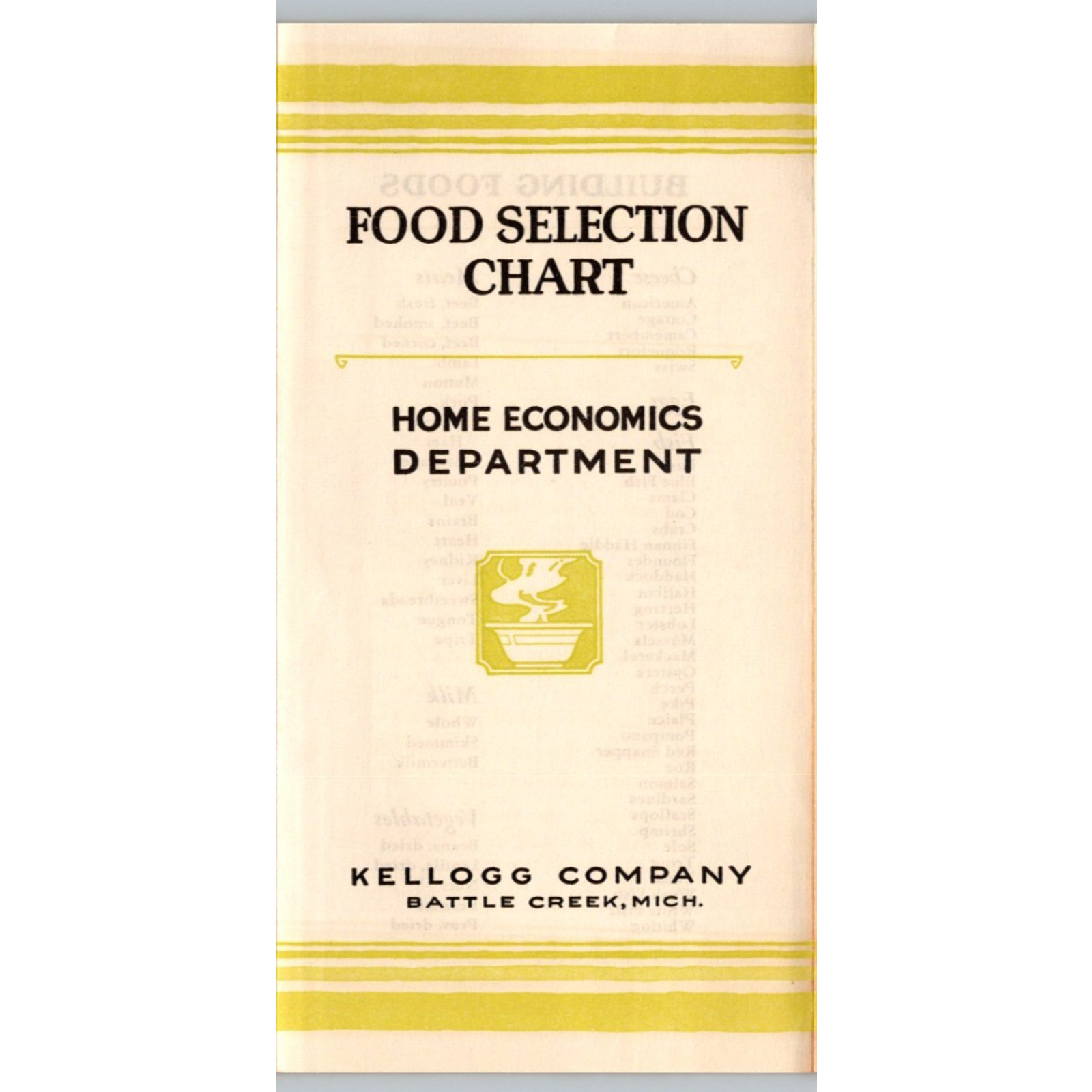c1930s Kellogg Company Food Selection Chart Leaflet Brochure Home Economics