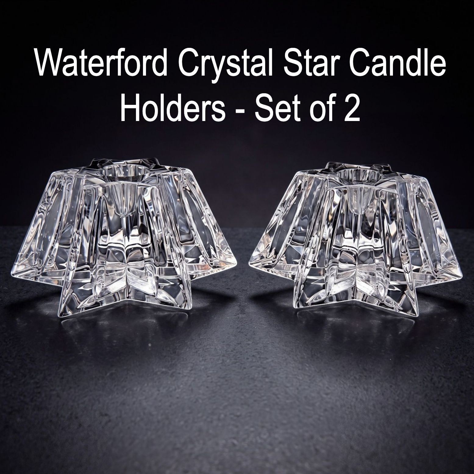 Vintage Waterford Crystal Star Candle Holders Set of 2 Clear Glass Votive Pair Vintage Waterford Crystal Star Candle Holders Set of 2 Clear Glass Votive Pair