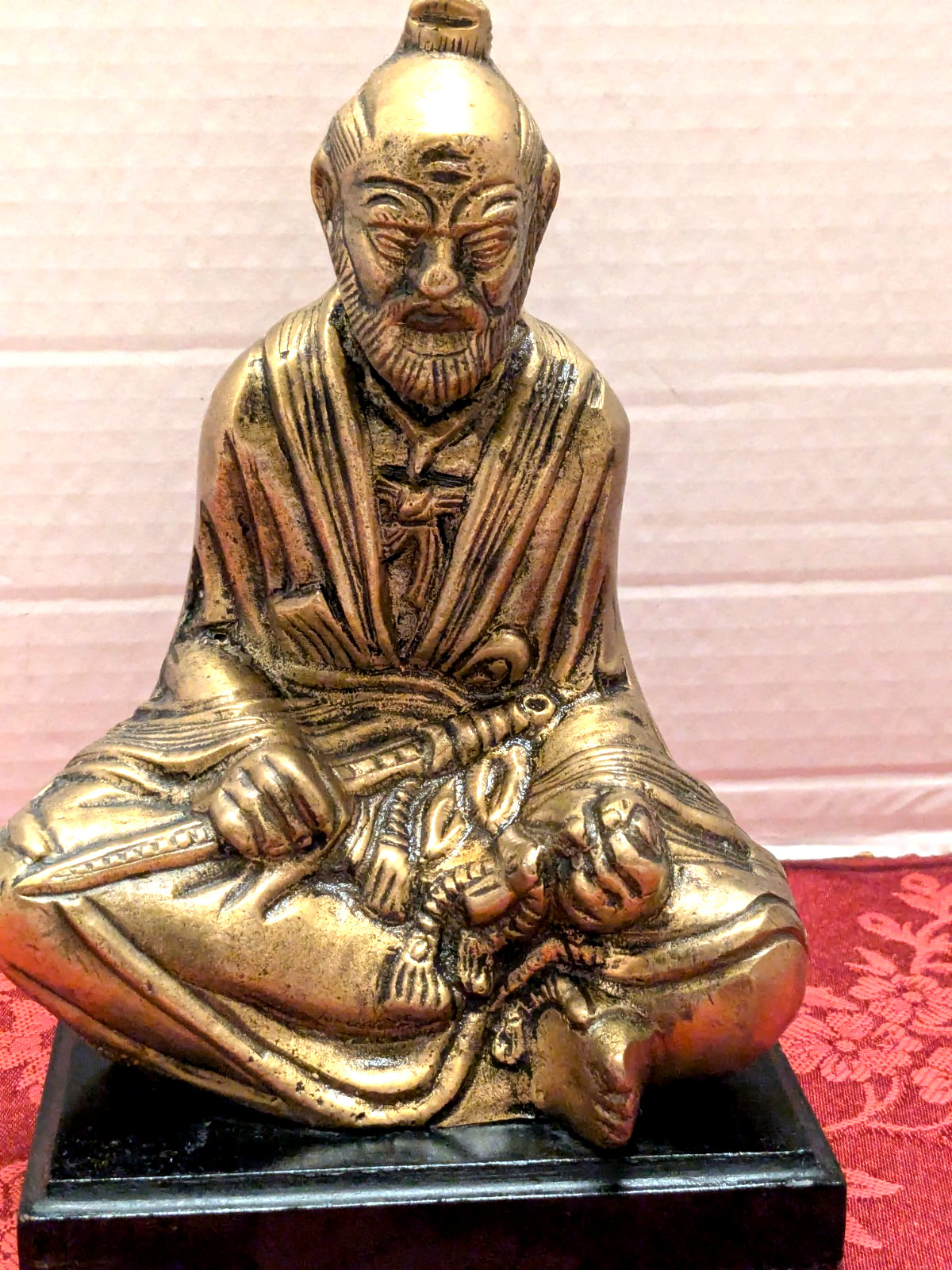 VINTAGE SITTING SAMURAI BRASS STATUE JAPANESE
