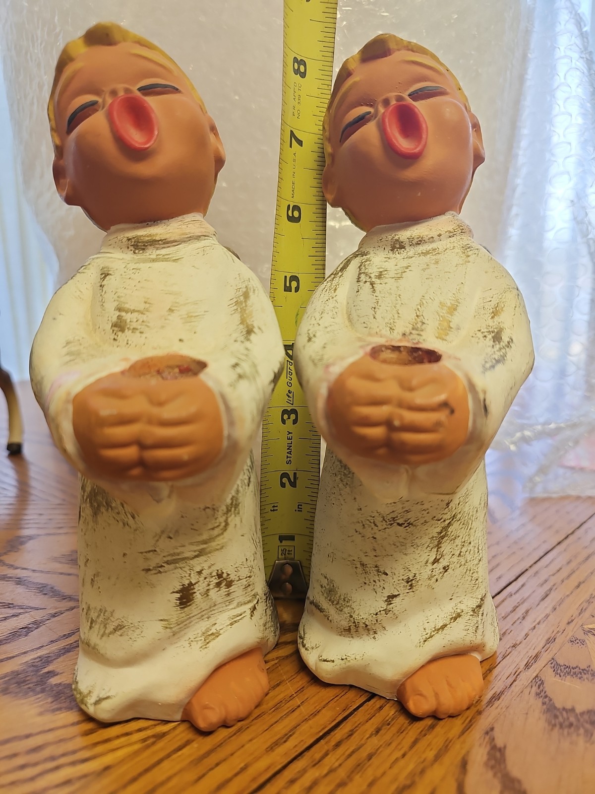 Vintage Terracotta Pair Angel Choir Boy Figurine Candle Holders