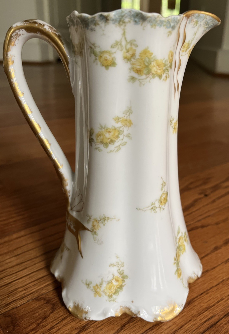Haviland & Co. Limoges France Pitcher Creamer Yellow Green Floral Trimmed Gold