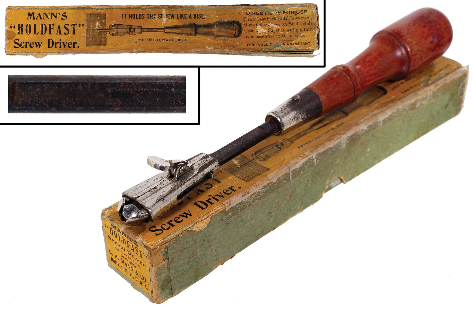 Early Patent Screw Holding Screwdriver - C.A. Mann & Co. Buffalo - Original Box Early Patent Screw Holding Screwdriver - C.A. Mann & Co. Buffalo - Original Box