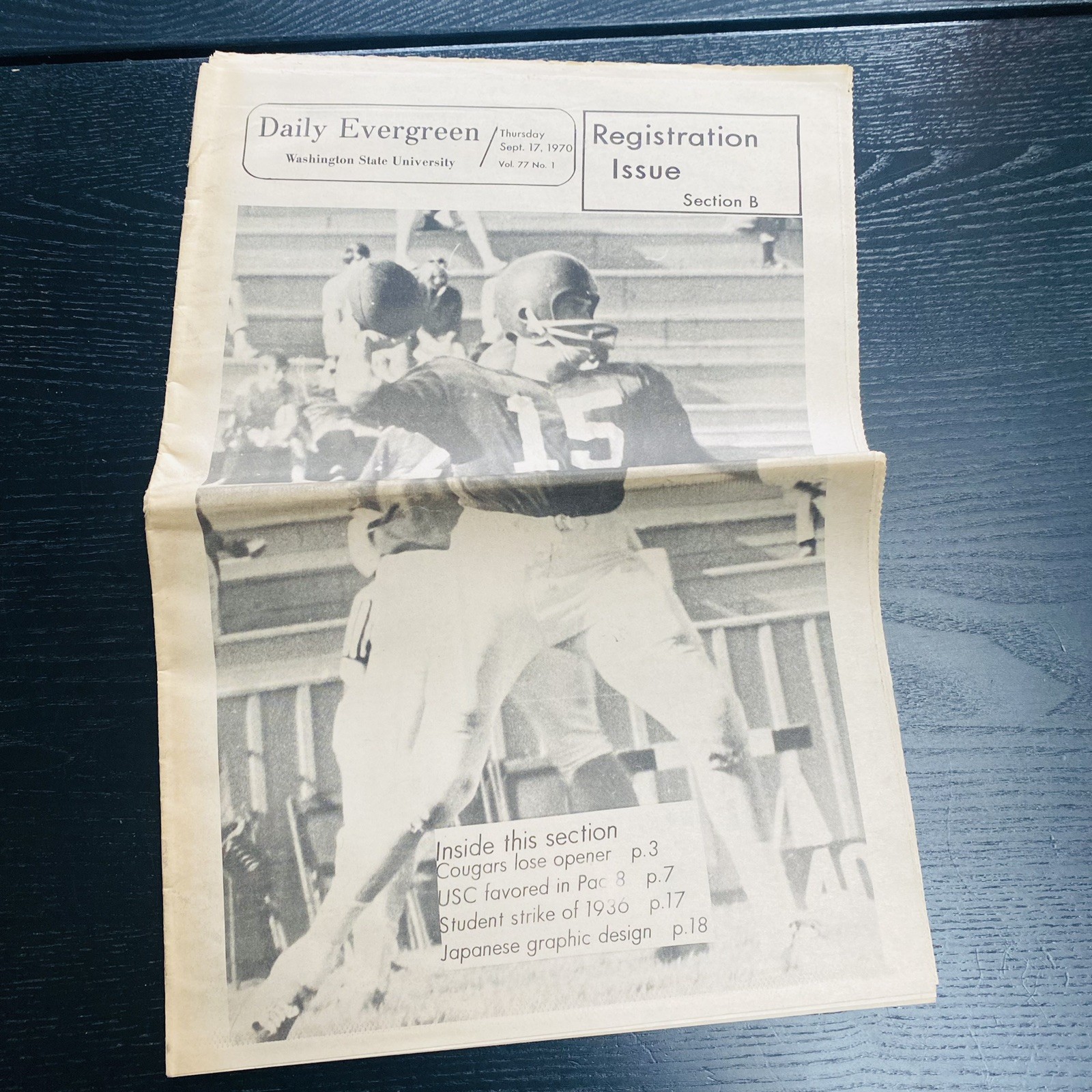 Daily Evergreen WSU Washington State University Newspaper 1970 Vtg Registration