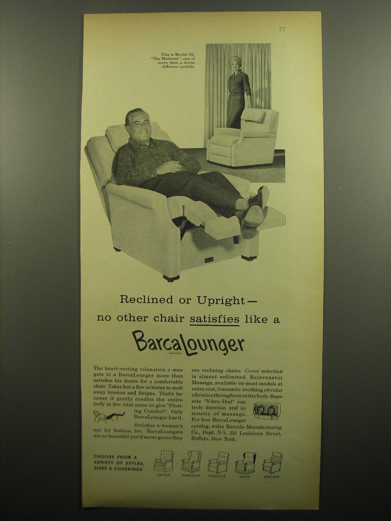 1960 Barcalounger Chair Ad - Reclined or upright - no other chair satisfies