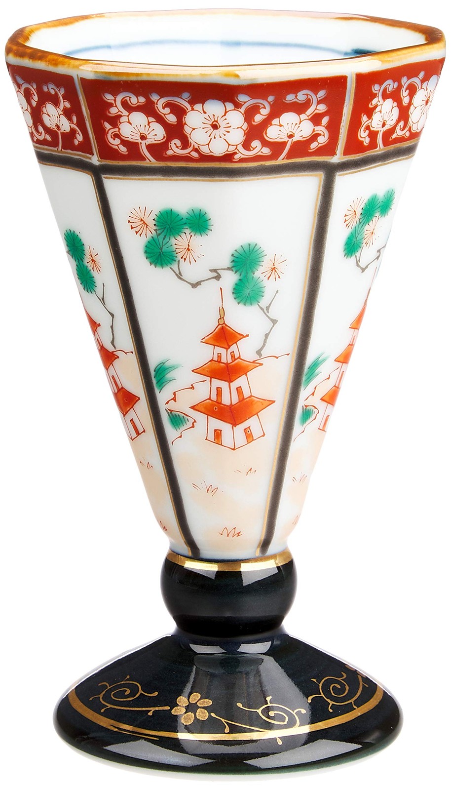 Hasami Ware, Hayashi Kuro Kiln, Splendid Old Imari-Style Sake Cup, Landscape De_