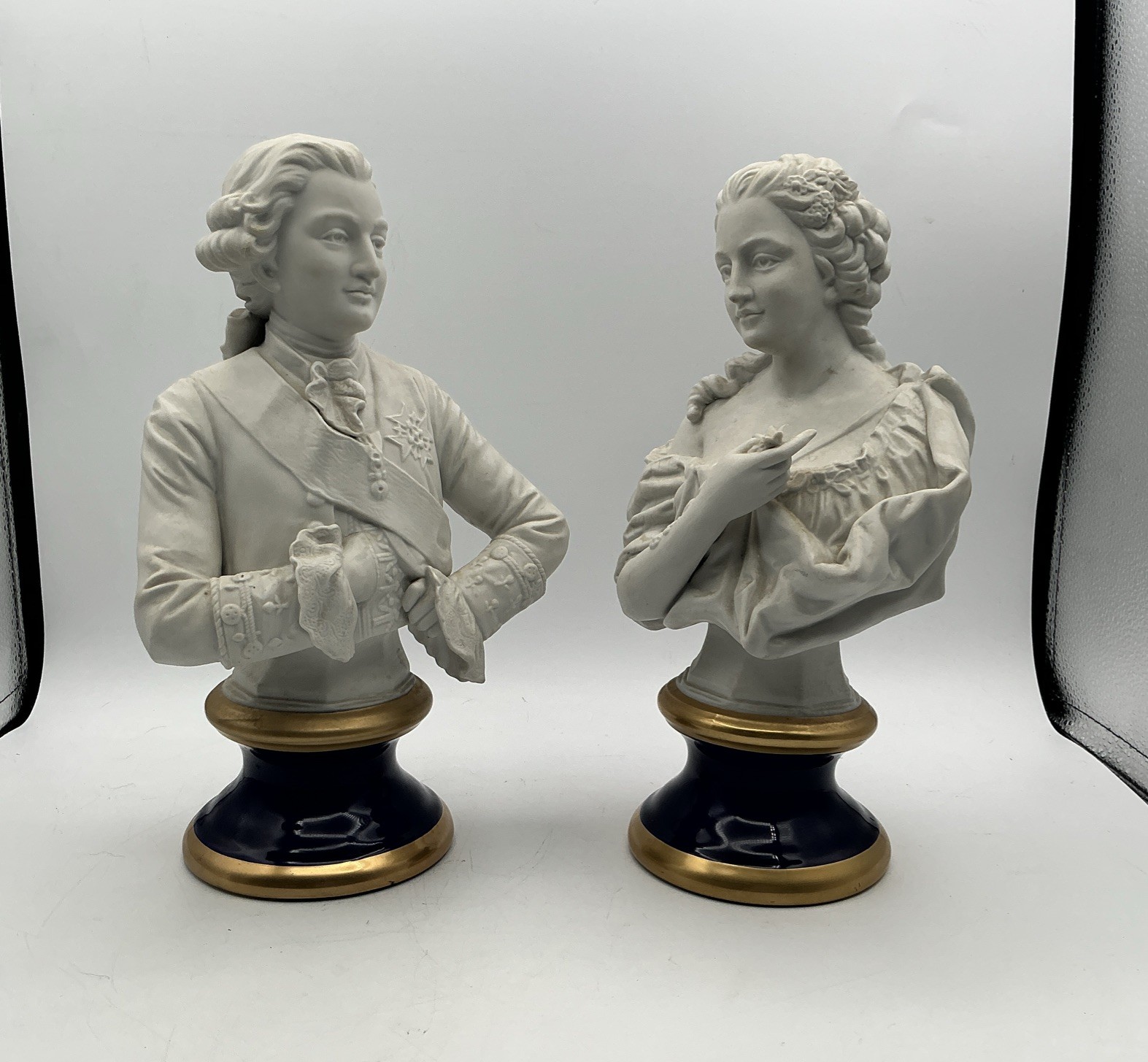 KPM Krister Monet Bisque Porcelain Busts Pair King Queen Antique German 12\