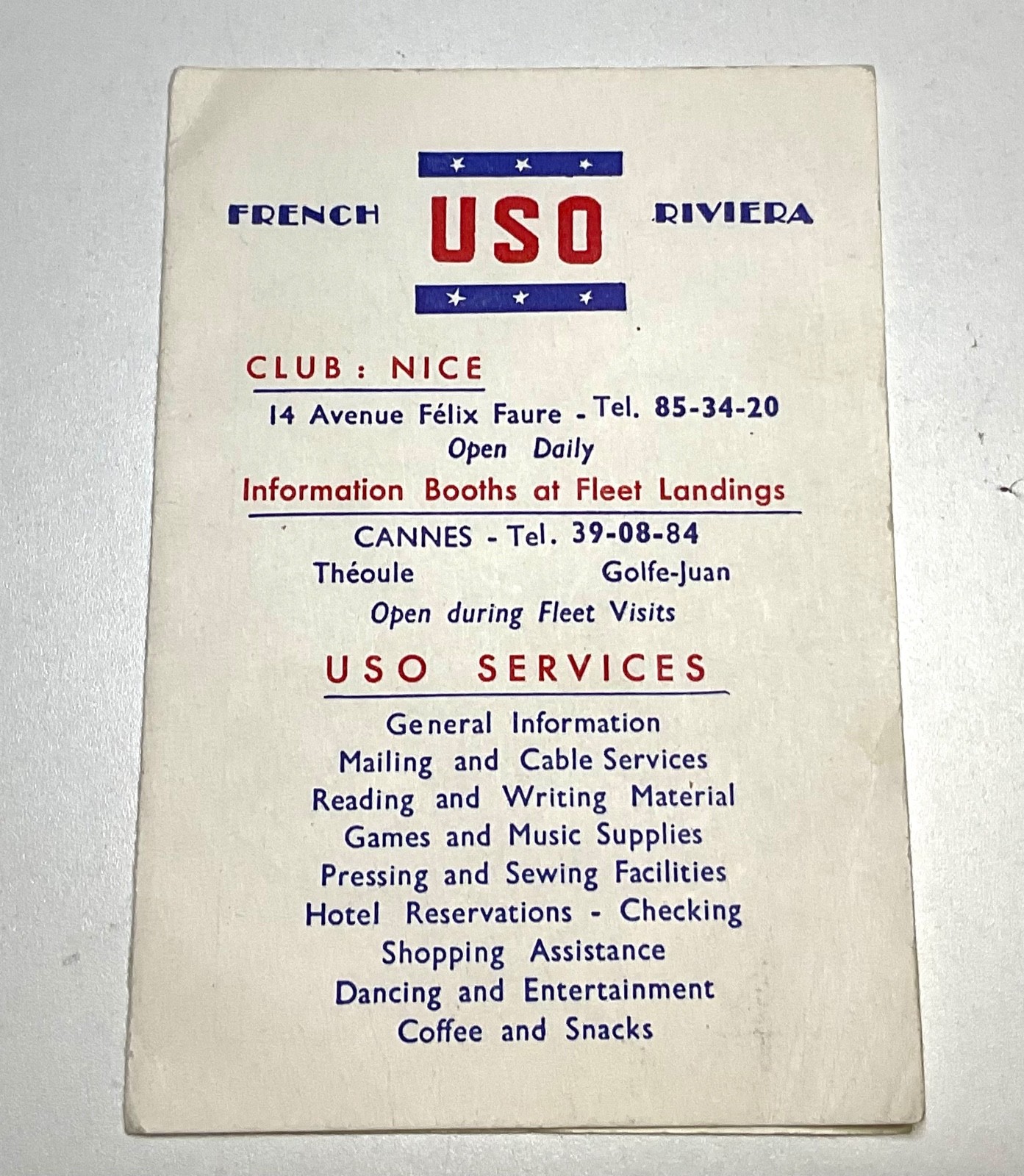 Vintage USO French Riviera Nice Cannes US Navy Fleet Guide Maps 1960s
