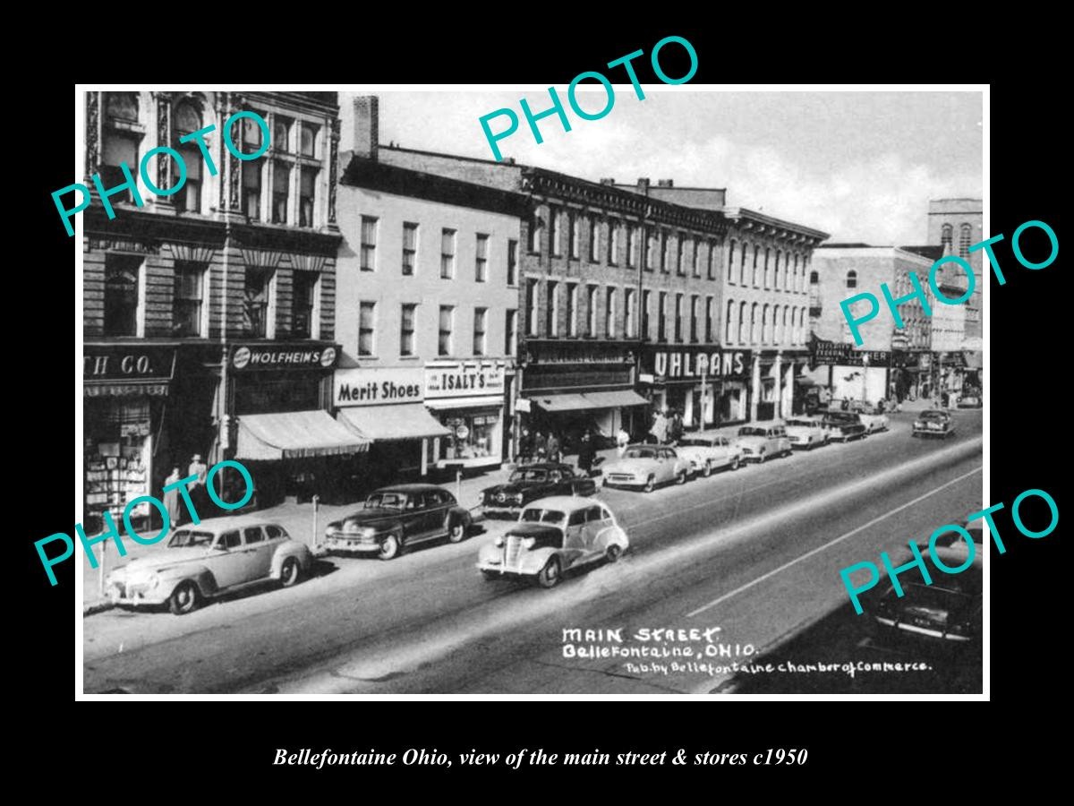 Bellefontaine Ohio The Main Street & Stores c1950 Large Historic Old Photo Bellefontaine Ohio The Main Street & Stores c1950 Large Historic Old Photo