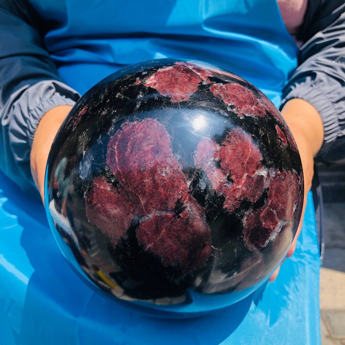 14.08LB Large Natural Garnet Sphere Crystal Firework Stone Ball Reiki Healing