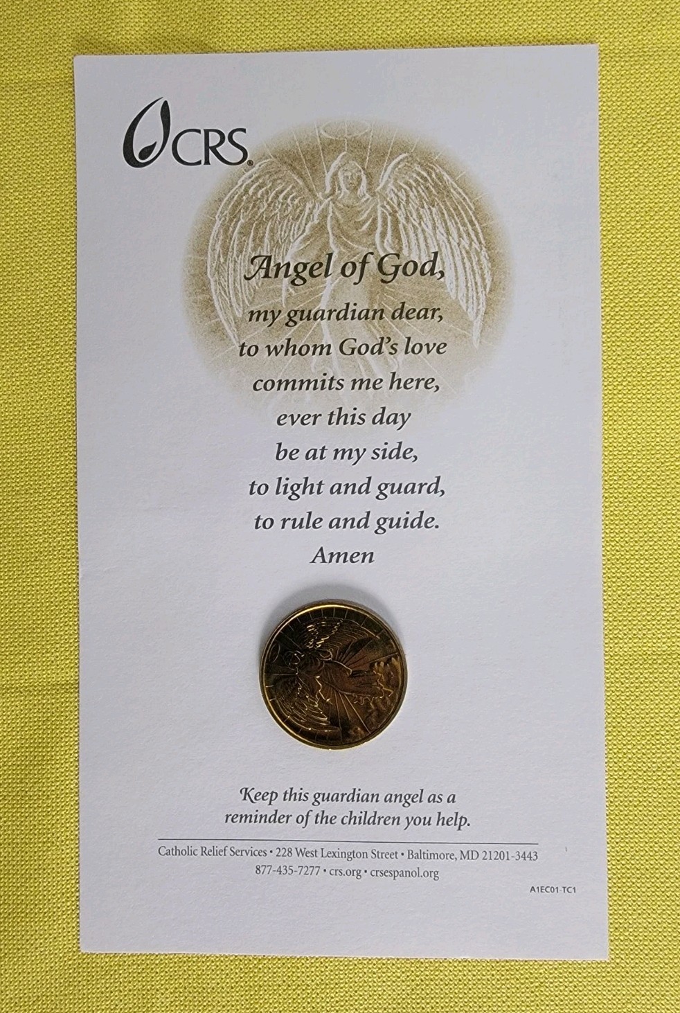 Angel of God Guardian Angel Pocket Coin - 1\ Angel of God Guardian Angel Pocket Coin - 1\