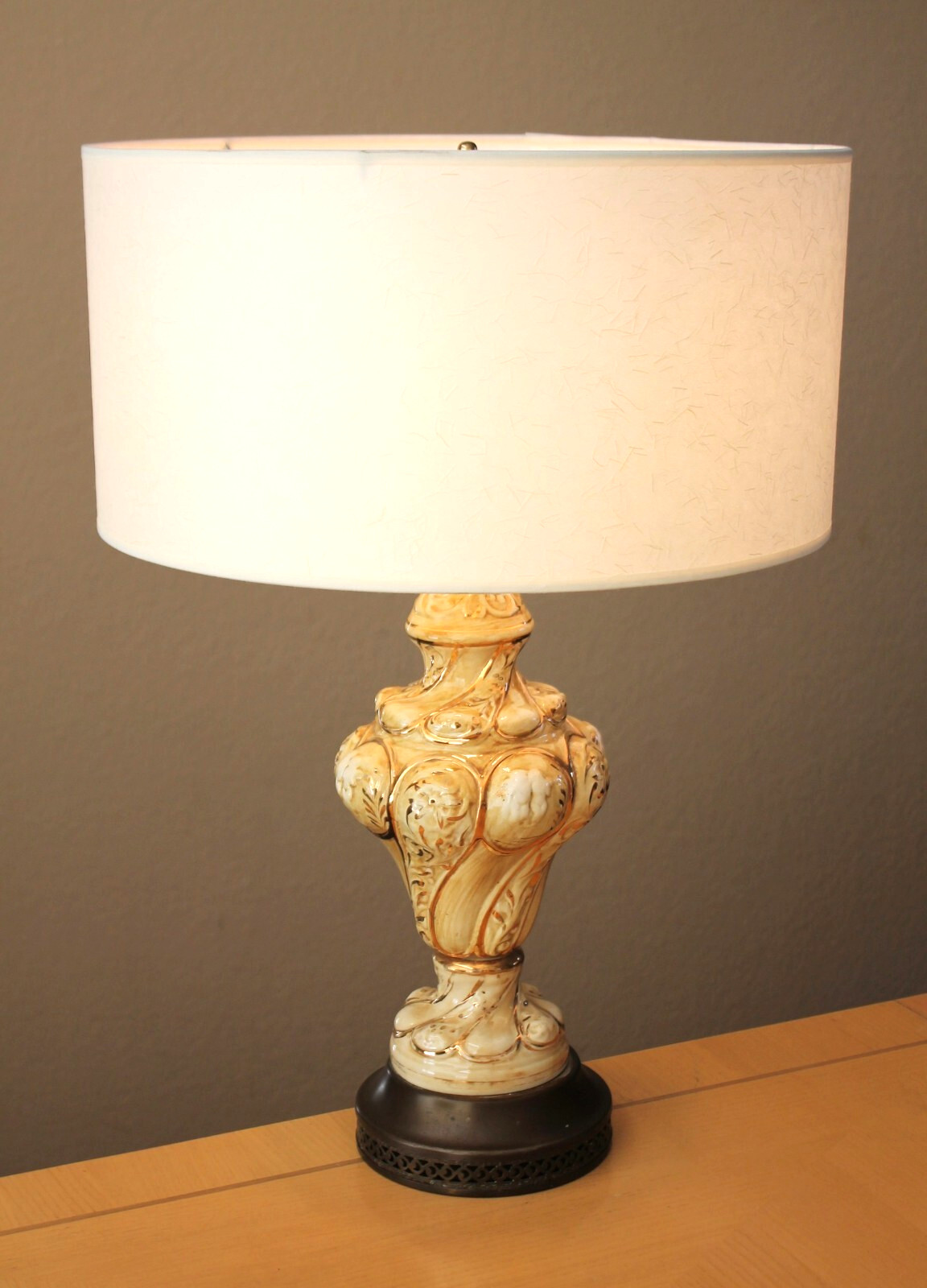 ITALIAN ELEGANCE VENETIAN GILT TABLE LAMP VTG POTTERY 50\'s MID CENTURY MODERN