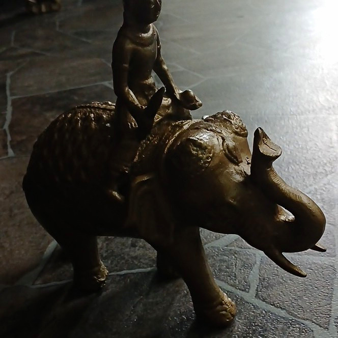 Vintage Cast/Bronze Depicting The Hindu Deity India Riding His Elephant Mount.