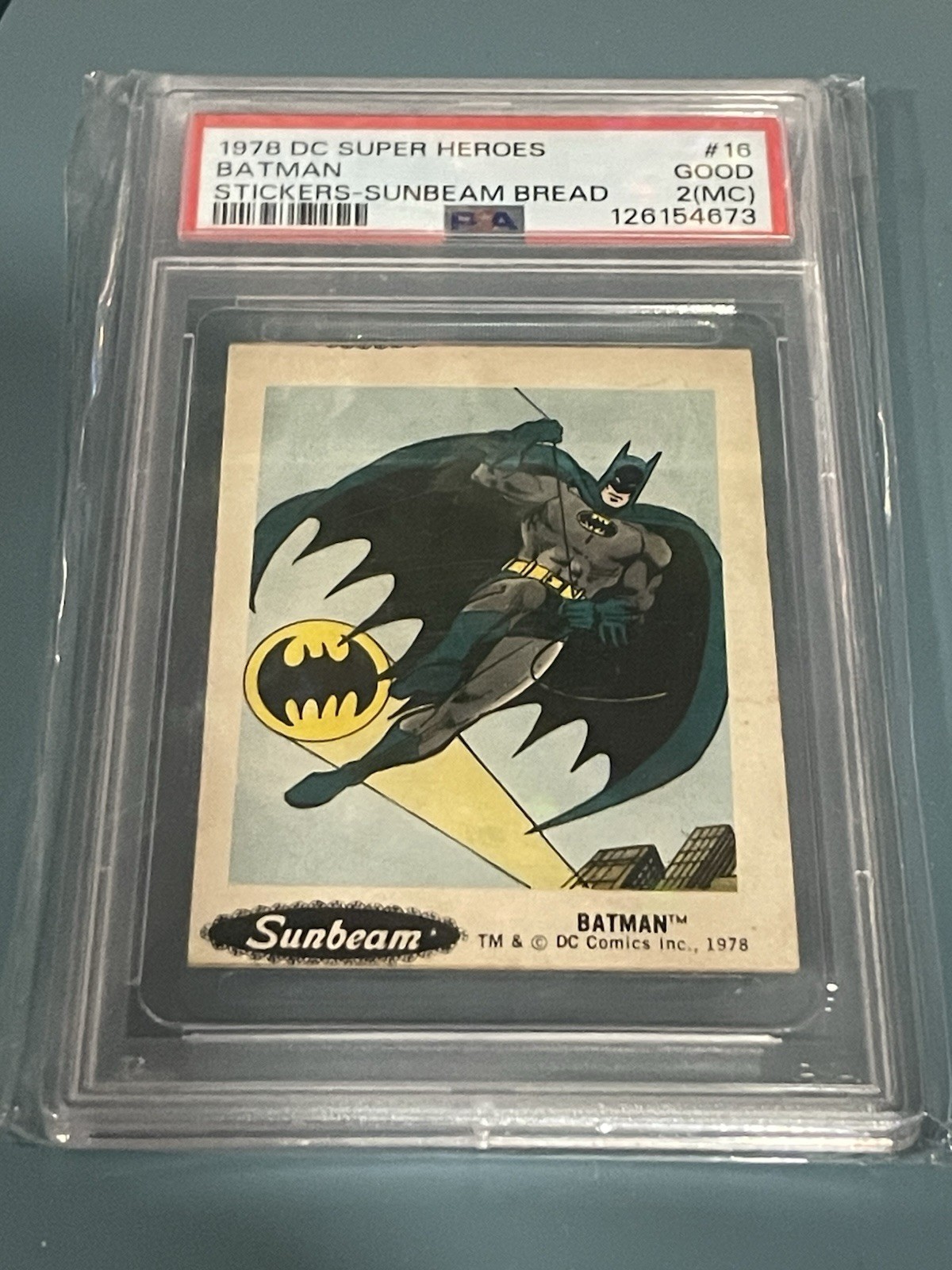 1978 DC Superheroes Stickers BATMAN #16 Sunbeam Bread PSA 2 1978 DC Superheroes Stickers BATMAN #16 Sunbeam Bread PSA 2