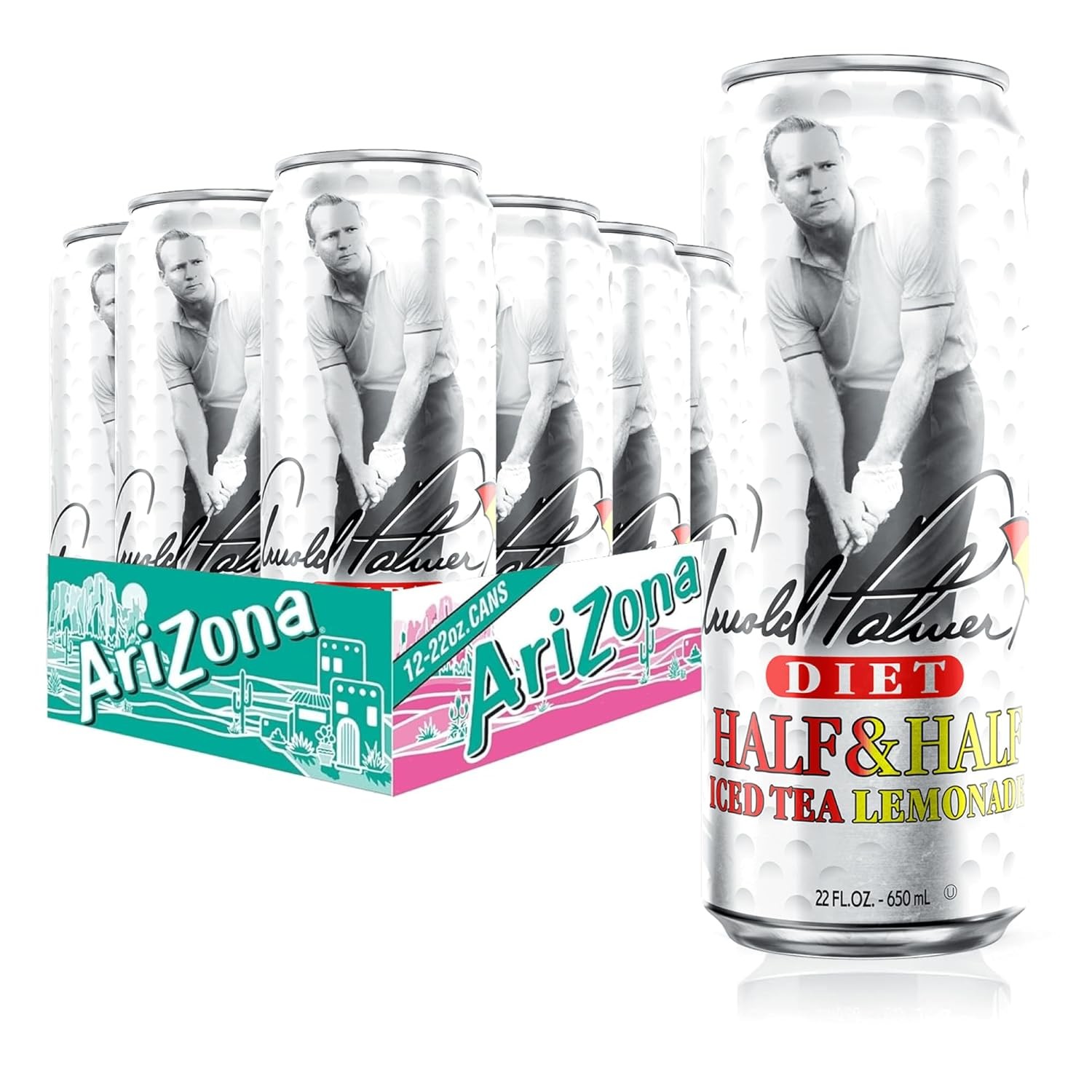 AriZona Diet Arnold Palmer Half and Half Big Can 22 Fl Oz Bulk Diet Soda