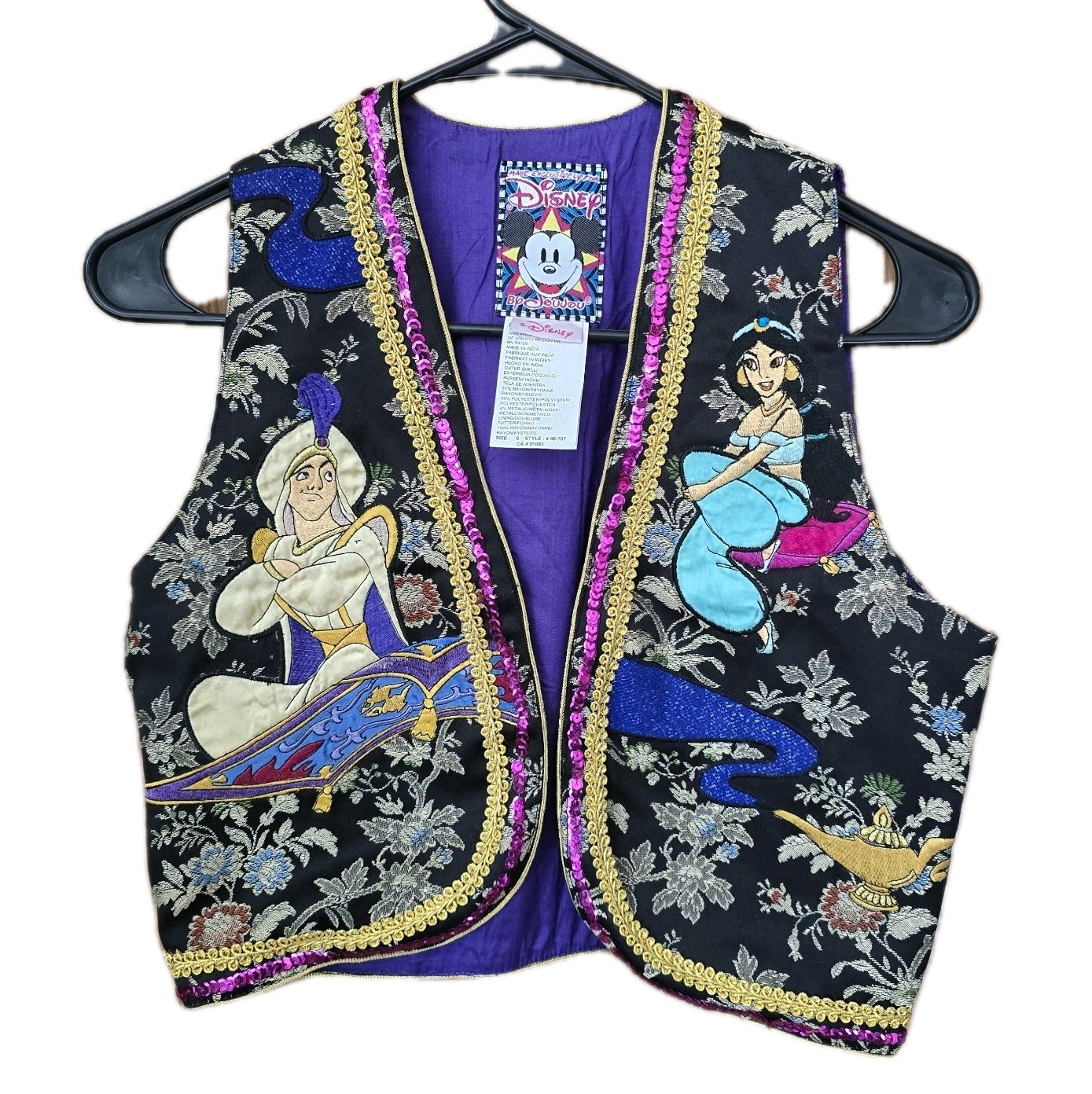 RARE & EXCELLENT☆ Vintage 90s Disney By Jou Jou Jasmine Aladdin Vest Kids Small